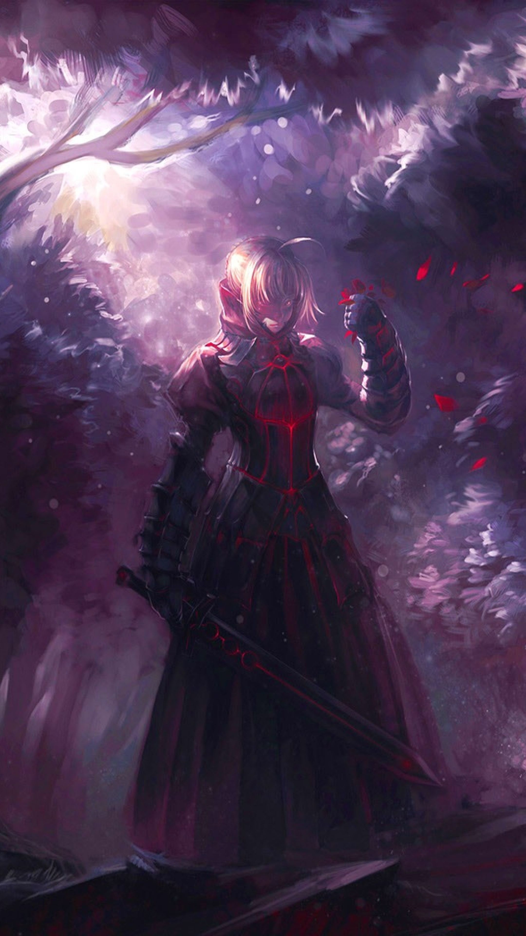Gothic Anime: Dark knight, Saber Alter, The corrupted version of Artoria Pendragon in the Fate series. 2160x3840 4K Wallpaper.