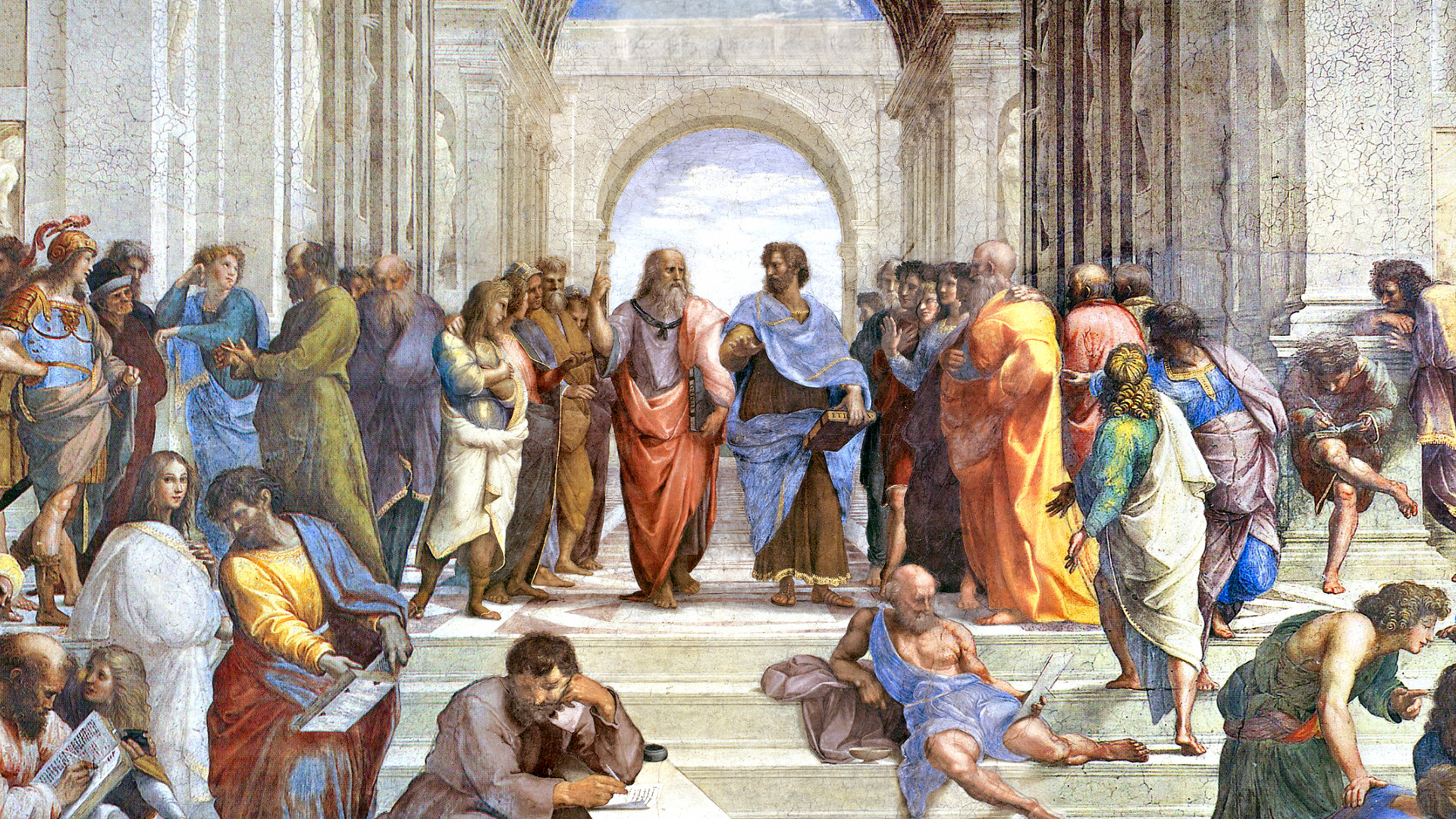 Socrates and Aristotle, The School of Athens, Philosophical debate, Classical philosophers, 1920x1080 Full HD Desktop