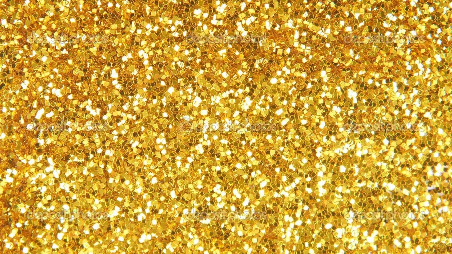 Gold Dots: Gold glitter, Metallic polyester plastic films, Small golden pieces of uniform shape. 1920x1080 Full HD Wallpaper.