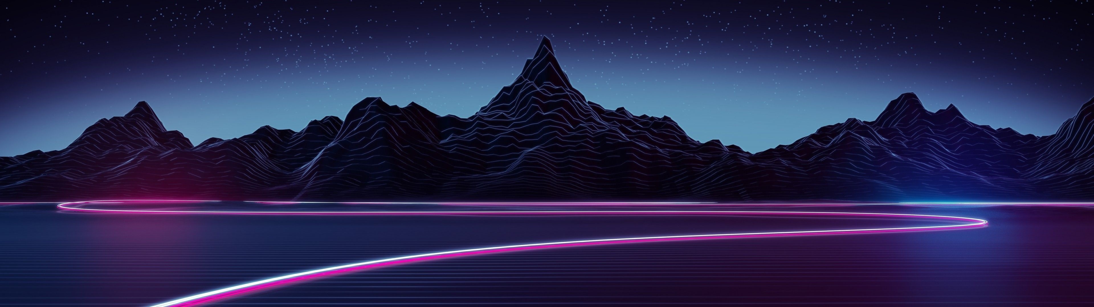 Mountain, Neon Abstract Wallpaper, 3840x1080 Dual Screen Desktop