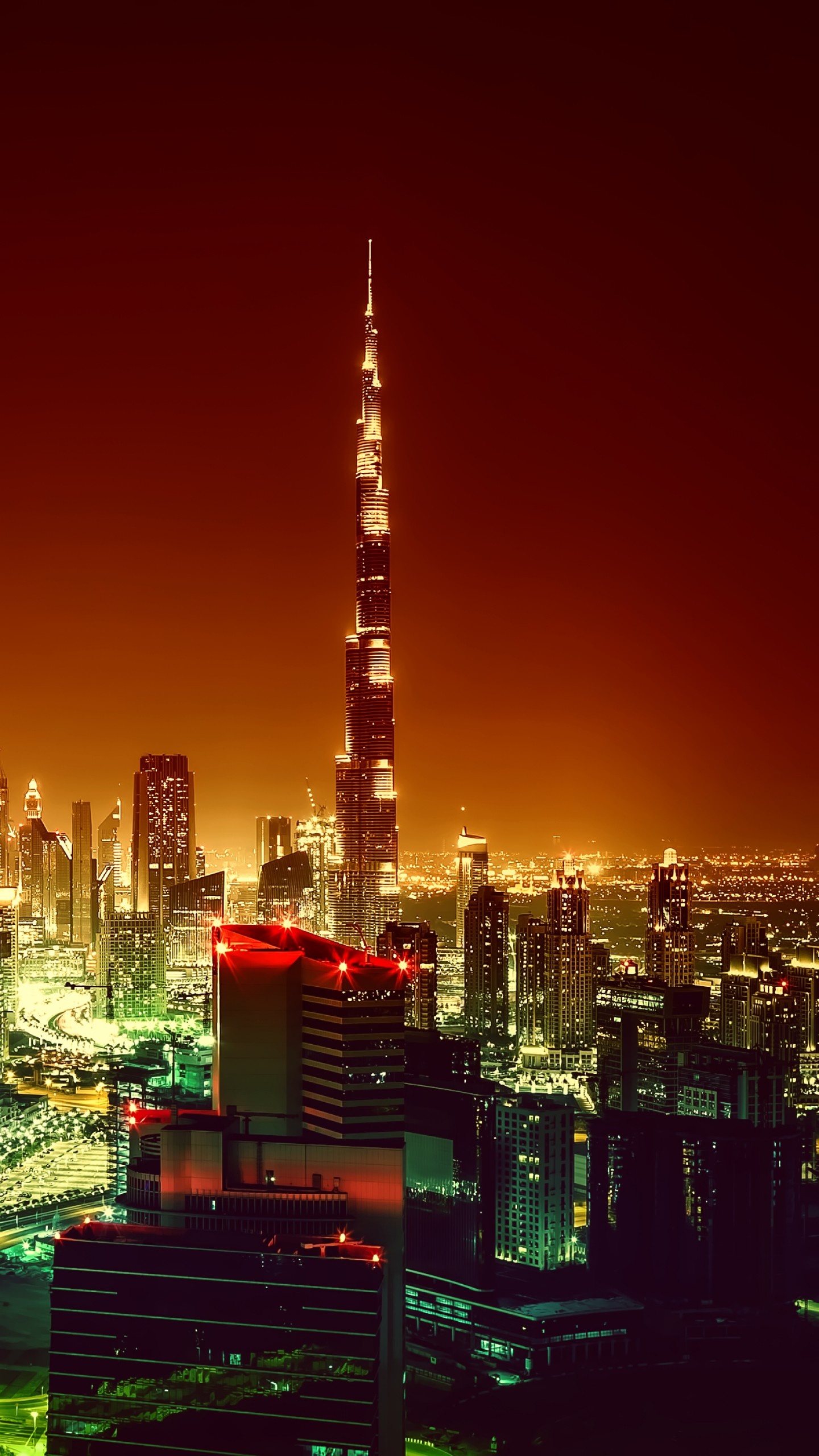 Burj Khalifa, Nighttime cityscape, 4K architecture, Dubai's shining star, 1440x2560 HD Handy