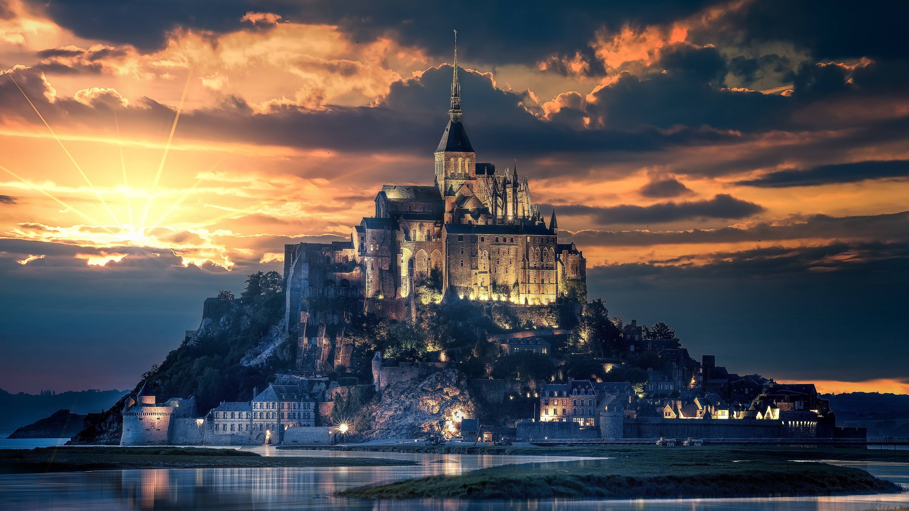 Mont St. Michel, Top free mont, Backgrounds, Travels, 3840x2160 4K Desktop