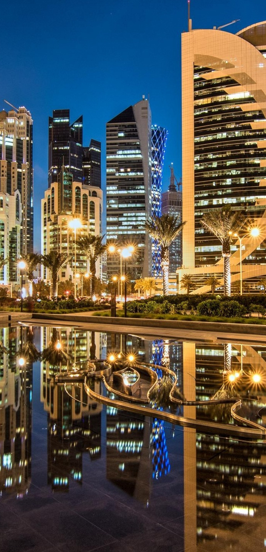 Doha, Qatar, City lights at night, Reflections of beauty, 1080x2240 HD Handy