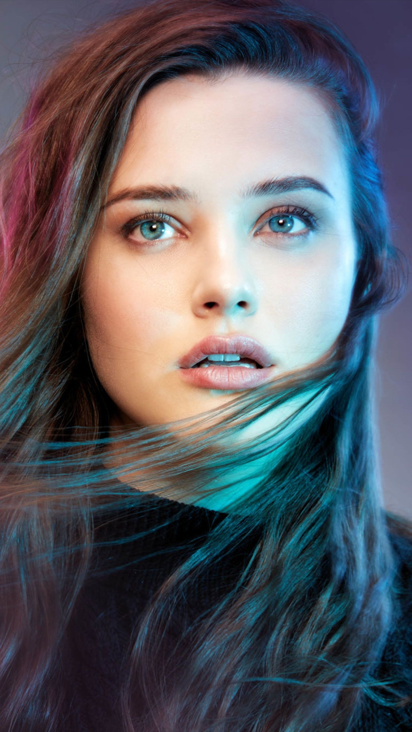 Katherine Langford, Neon Lights, 4K Ultra HD, Beautiful Girl, 1440x2560 HD Phone