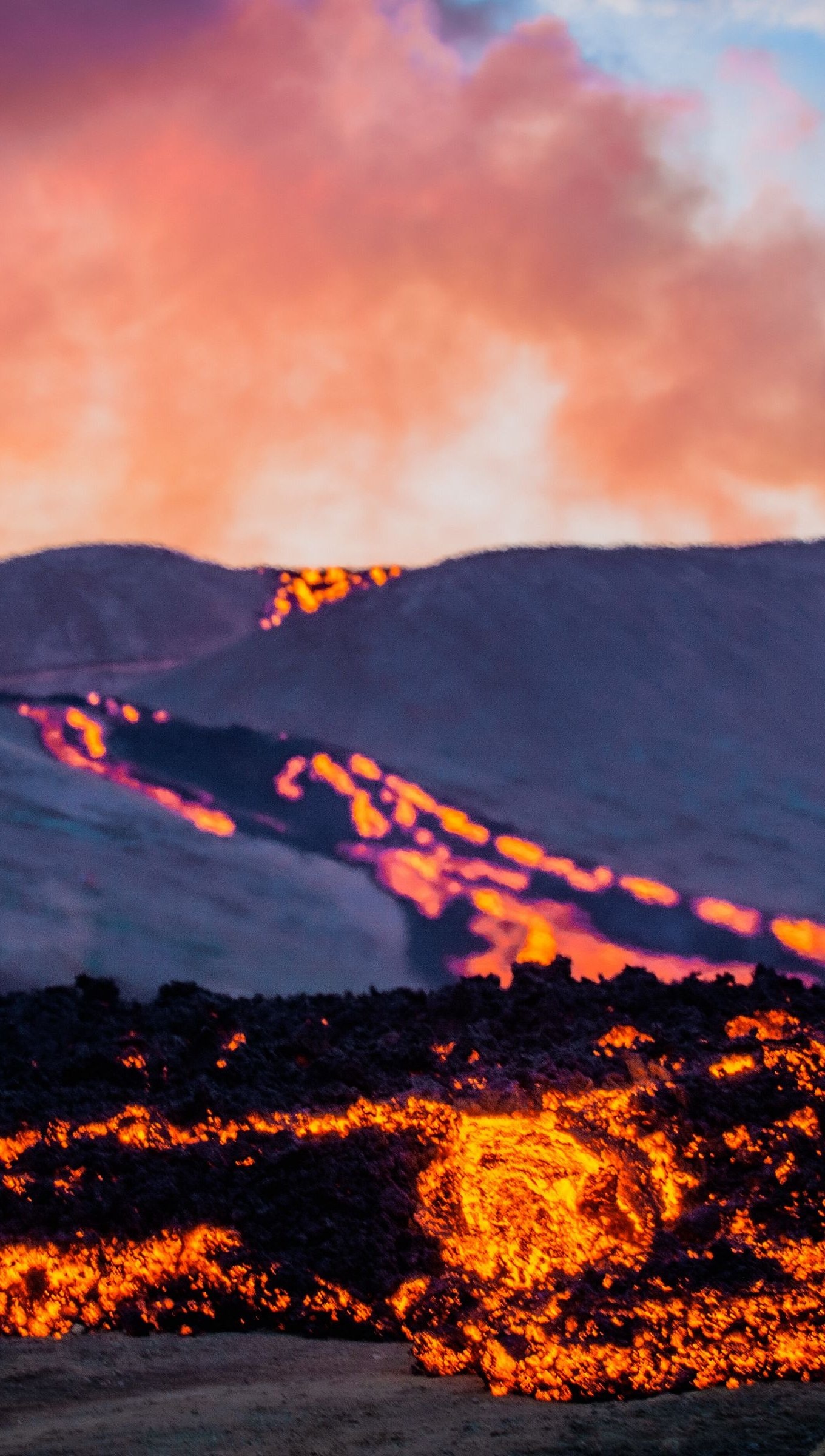 Volcano lava, Stunning 4K imagery, Fiery eruption, Intense display, 1360x2400 HD Handy