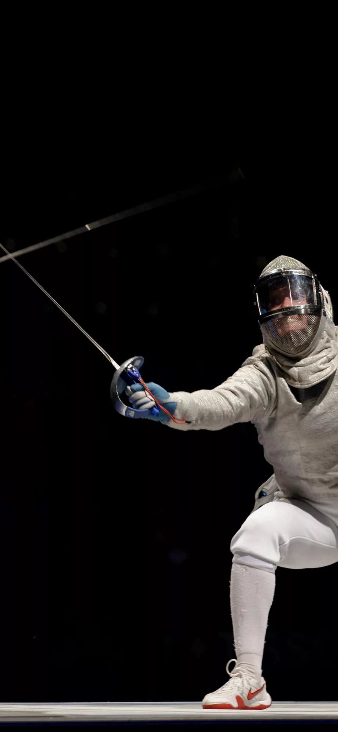 Fencing: Saber-style duel, Thrusting and cutting combat sports discipline. 1170x2540 HD Background.