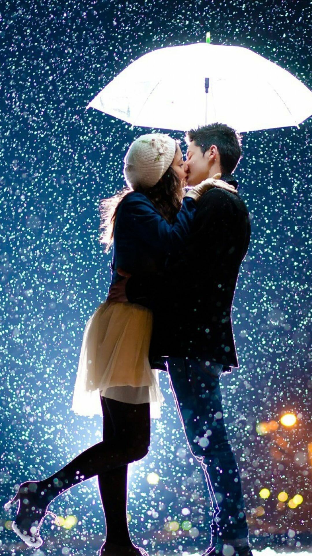 Couple, Kissing, Raining, Umbrella, 1080x1920 Full HD Phone