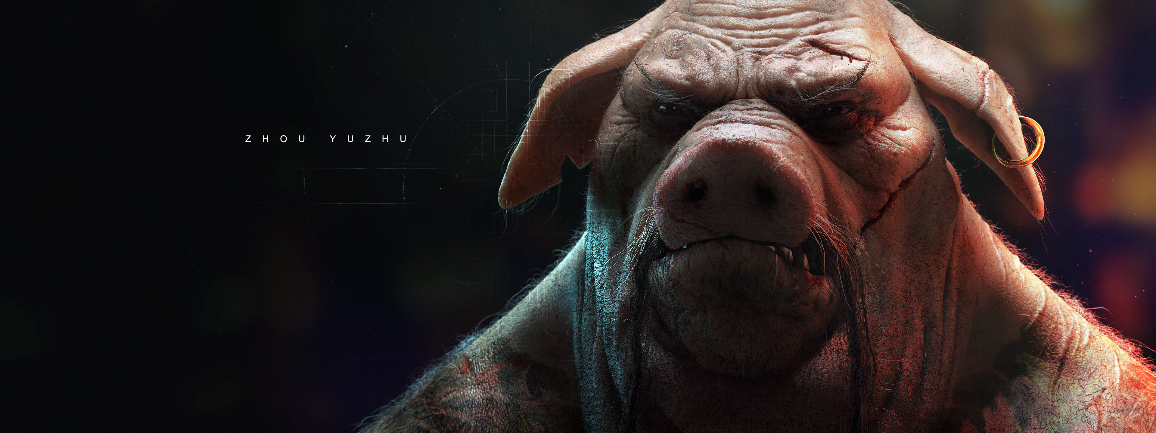 Beyond Good and Evil (Game): Wild Boar, One of the major characters in the video game, An action-adventure. 3840x1440 Dual Screen Background.