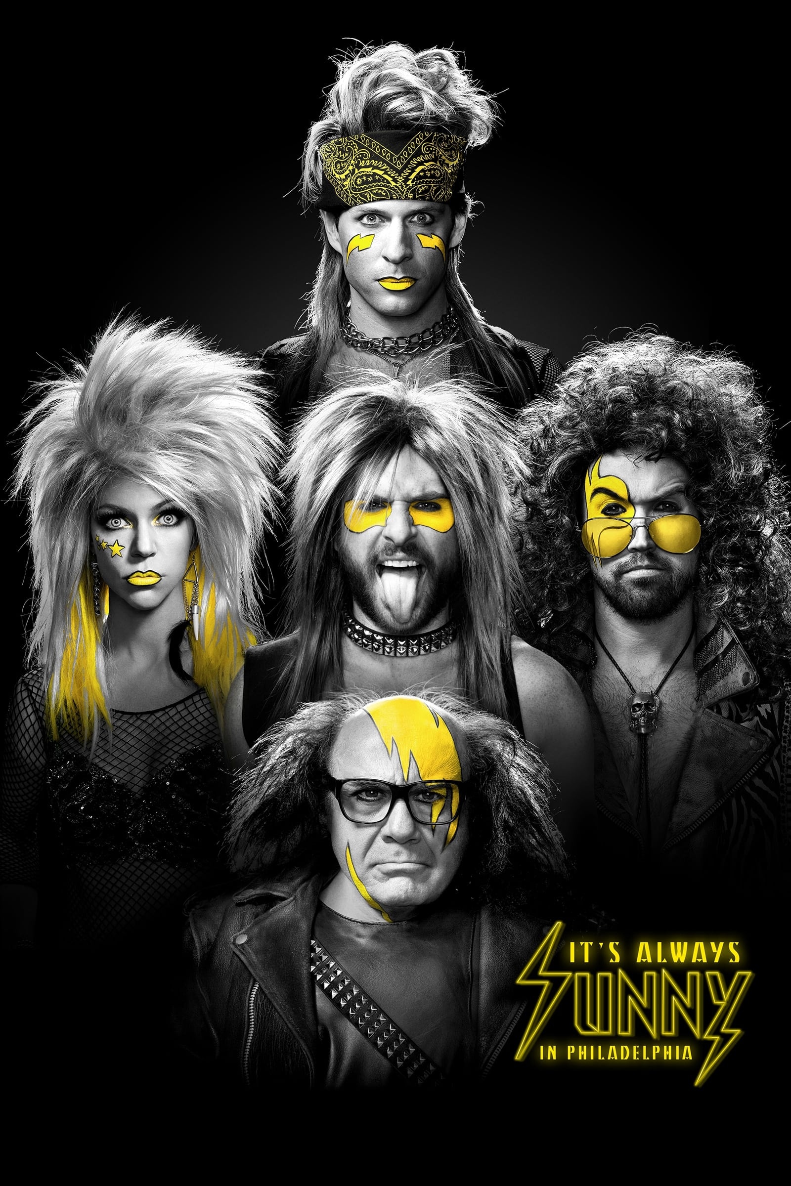 It's Always Sunny in Philadelphia (TV Series): The Gang, Rock-styled poster, Producer: Rob McElhenney. 1600x2400 HD Background.