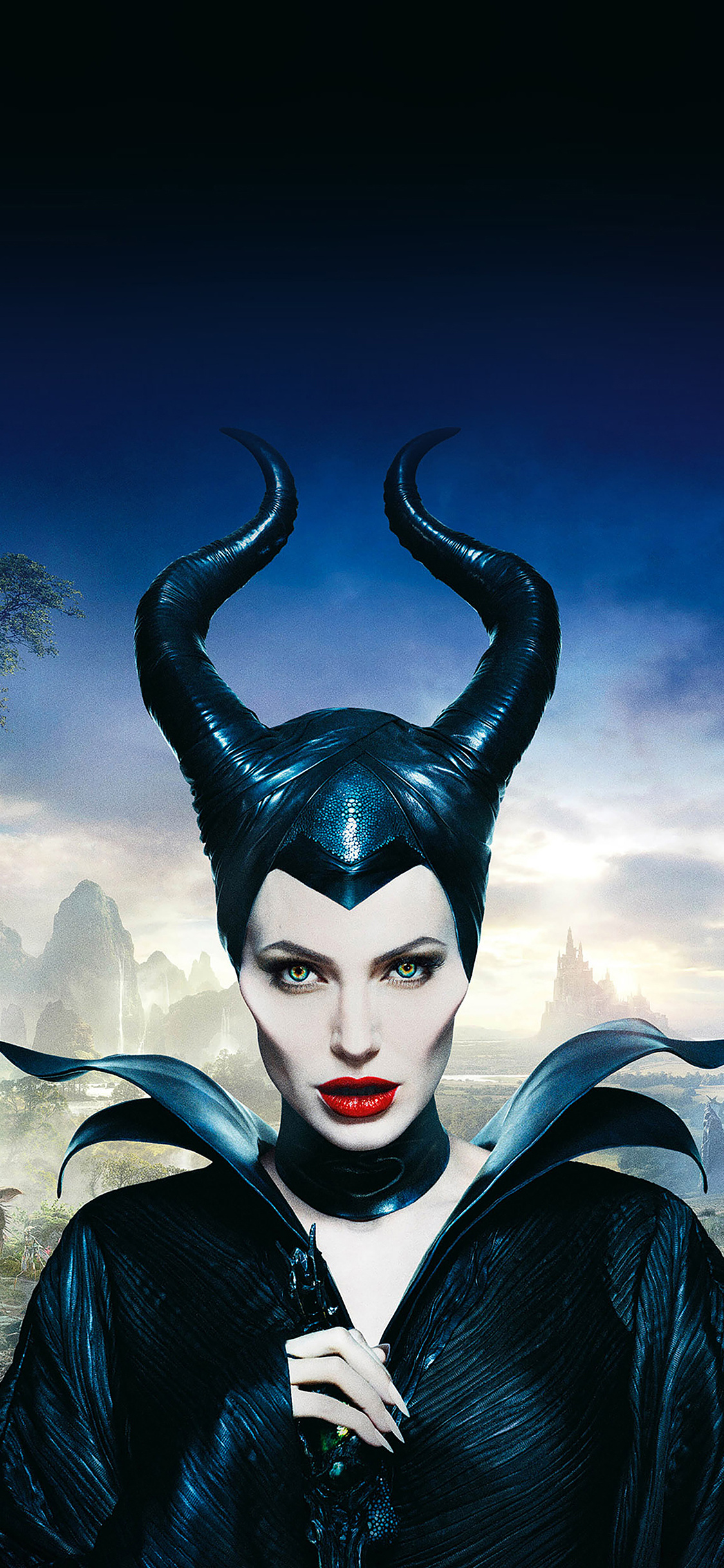 Angelina Jolie, Maleficent Poster, Disney Face, Dark Fairy, 1130x2440 HD Handy