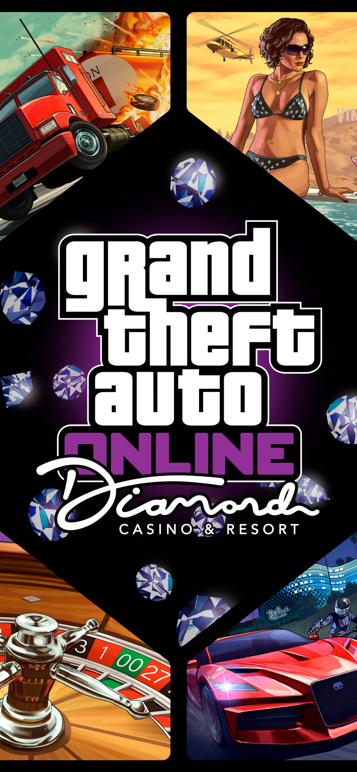Grand Theft Auto 5: The Diamond Casino and Resort, A content update for GTA Online, Released on July 23rd, 2019. 1250x2690 HD Background.