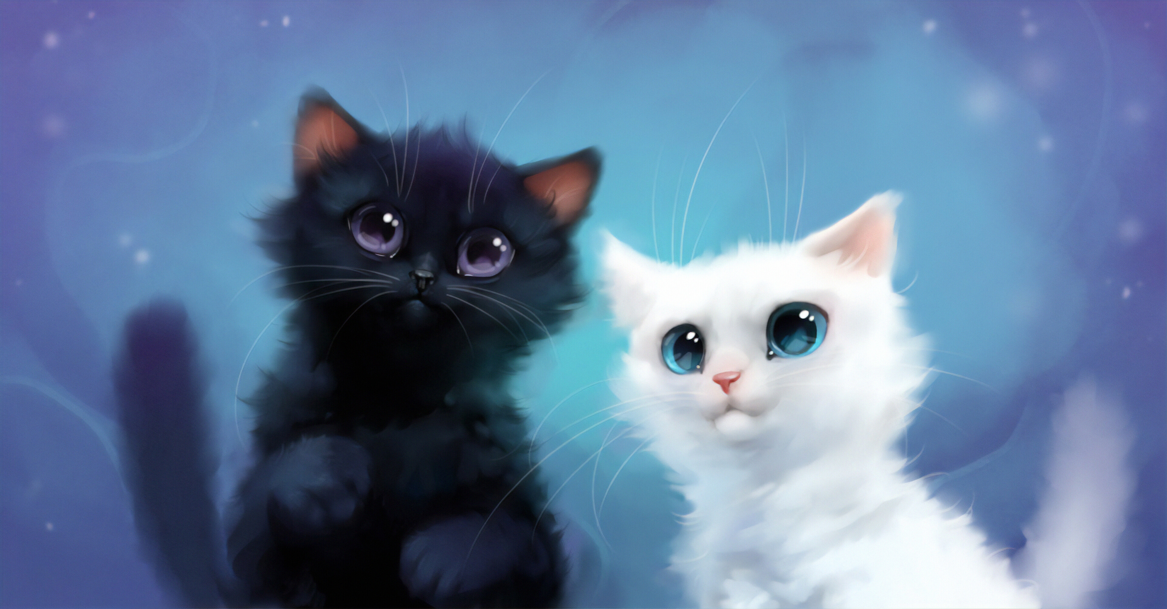 Kitten: Two juvenile cats, Feline, Anime style. 3840x2010 HD Background.