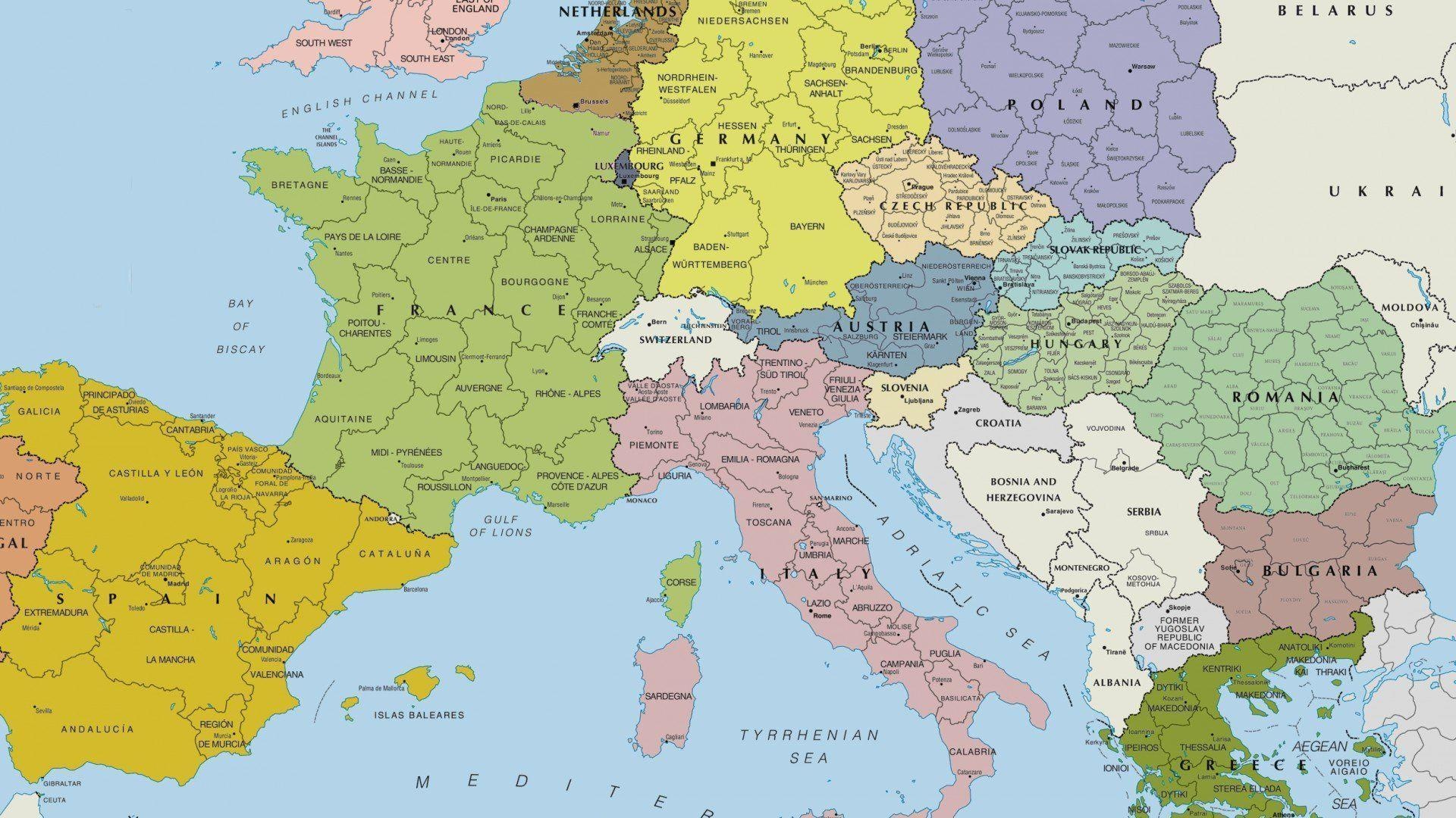 Europe's geography, HD map wallpapers, Continent's diversity, Geographic exploration, 1920x1080 Full HD Desktop
