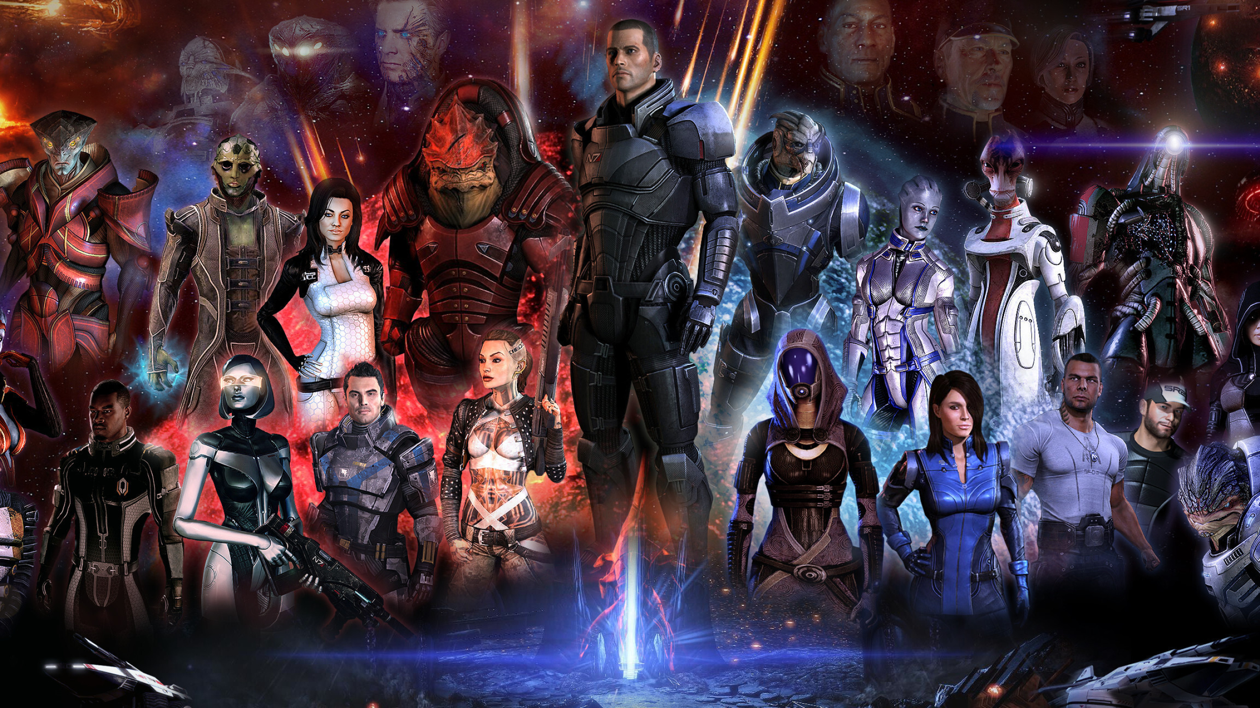 Garrus Vakarian: Commander Shepard, Illusive Man, Urdnot Wrex, David Anderson, Steven Hackett, Mass Effect universe, BioWare. 2560x1440 HD Background.