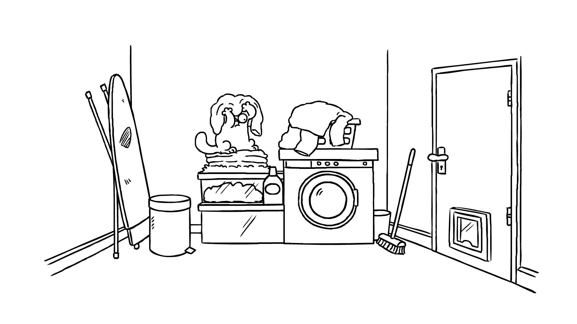 Simon's cat in the laundry room, Laundry room adventures, Feline vs. spider, Laundered comedy, 1920x1080 Full HD Desktop