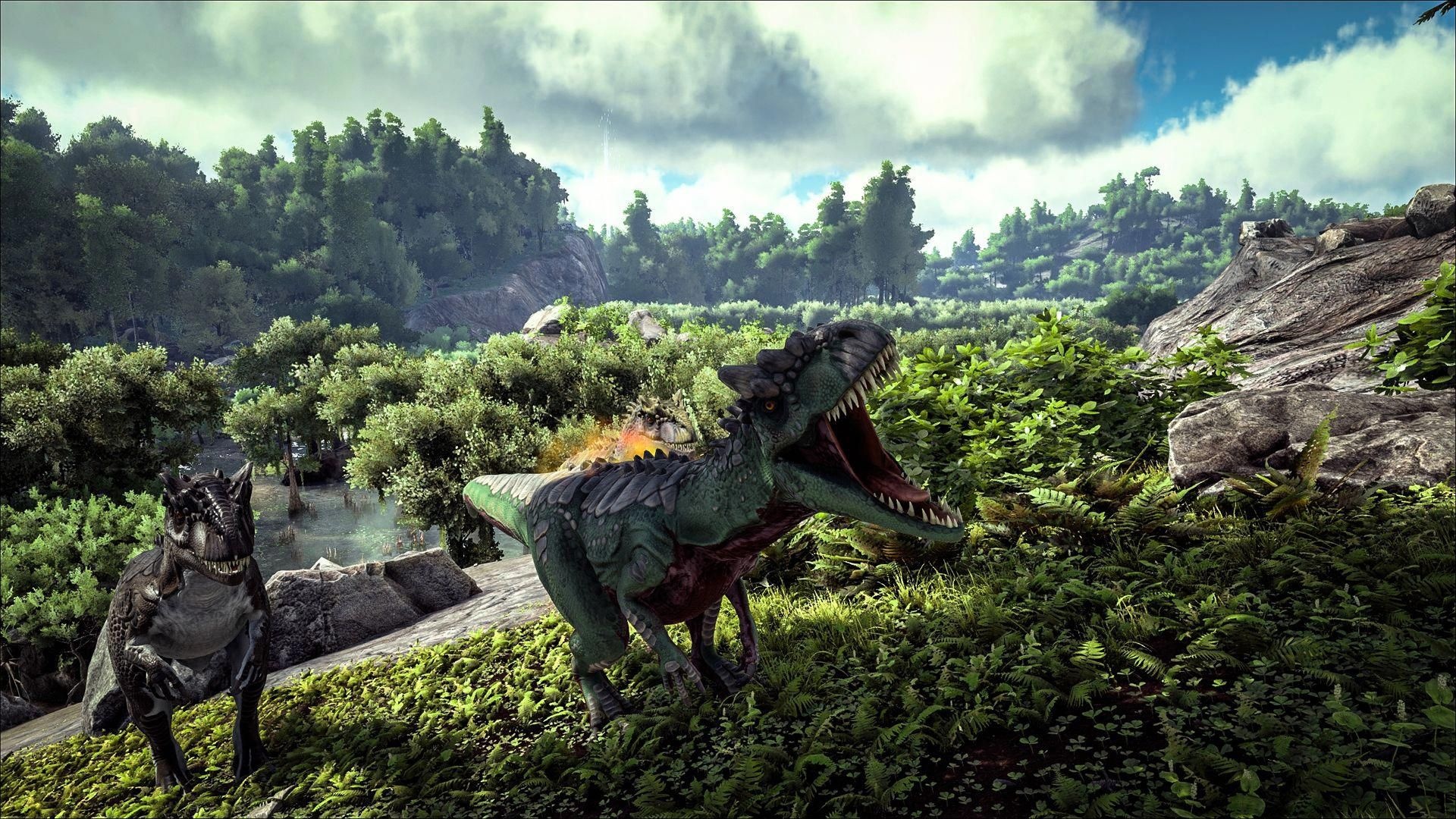 ARK: Survival Evolved: Dinosaurs can be tamed using a challenging capture-&-affinity process. 1920x1080 Full HD Wallpaper.