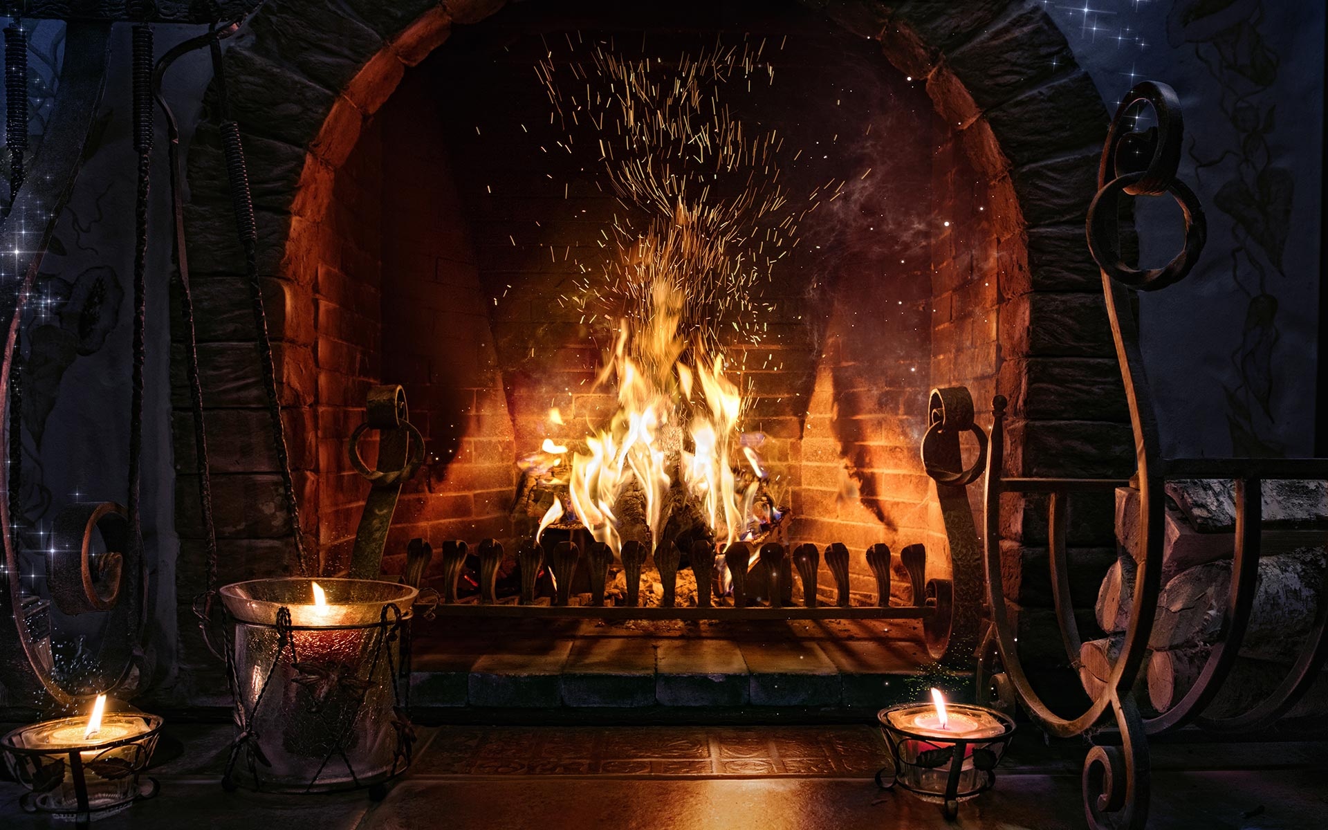 Fireplace: A framed opening made in a chimney to hold an open fire, Hearth. 1920x1200 HD Wallpaper.