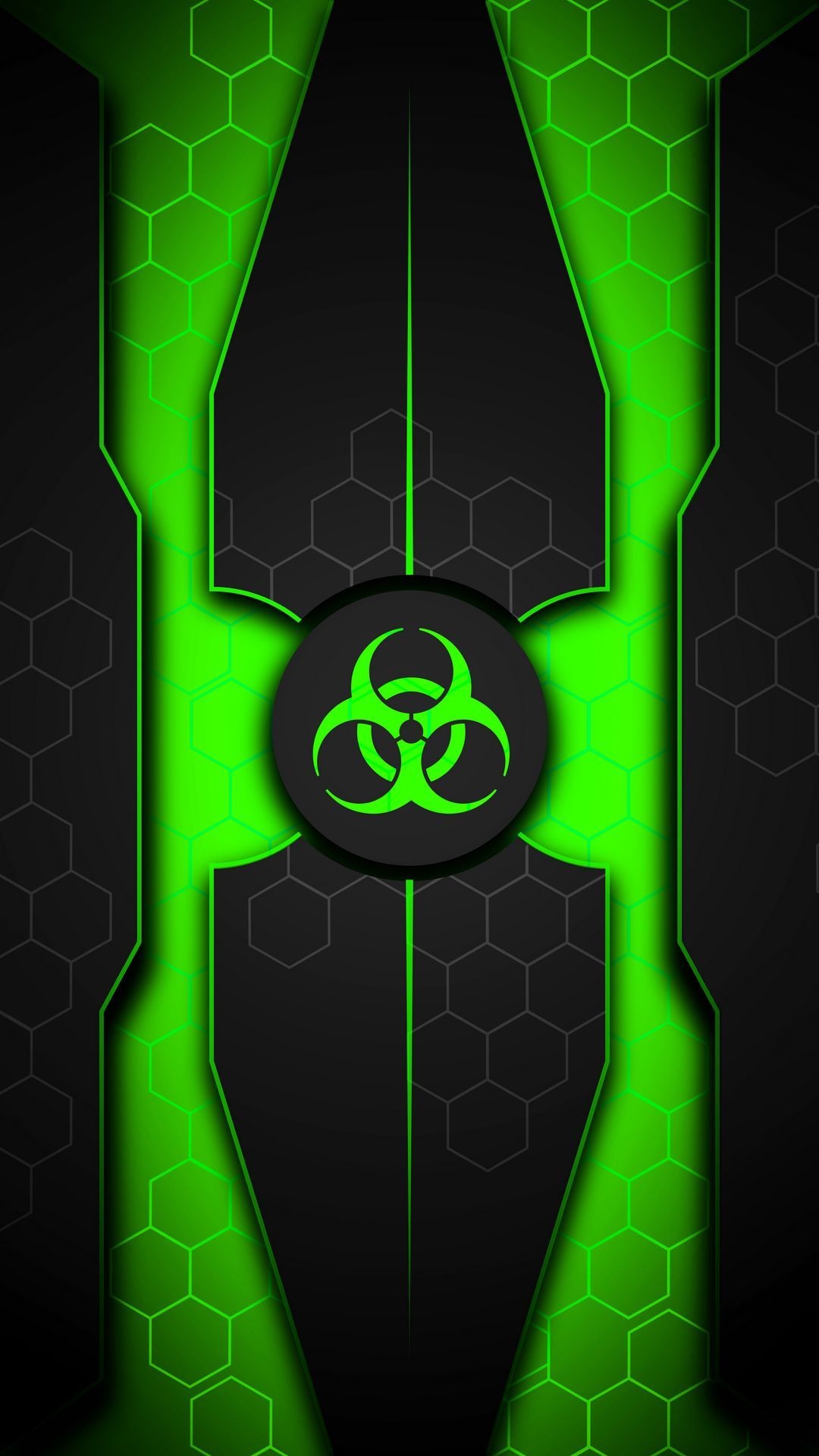 Green Biohazard: Futuristic biological hazard warning symbol, Extremely dangerous environment. 1080x1920 Full HD Background.