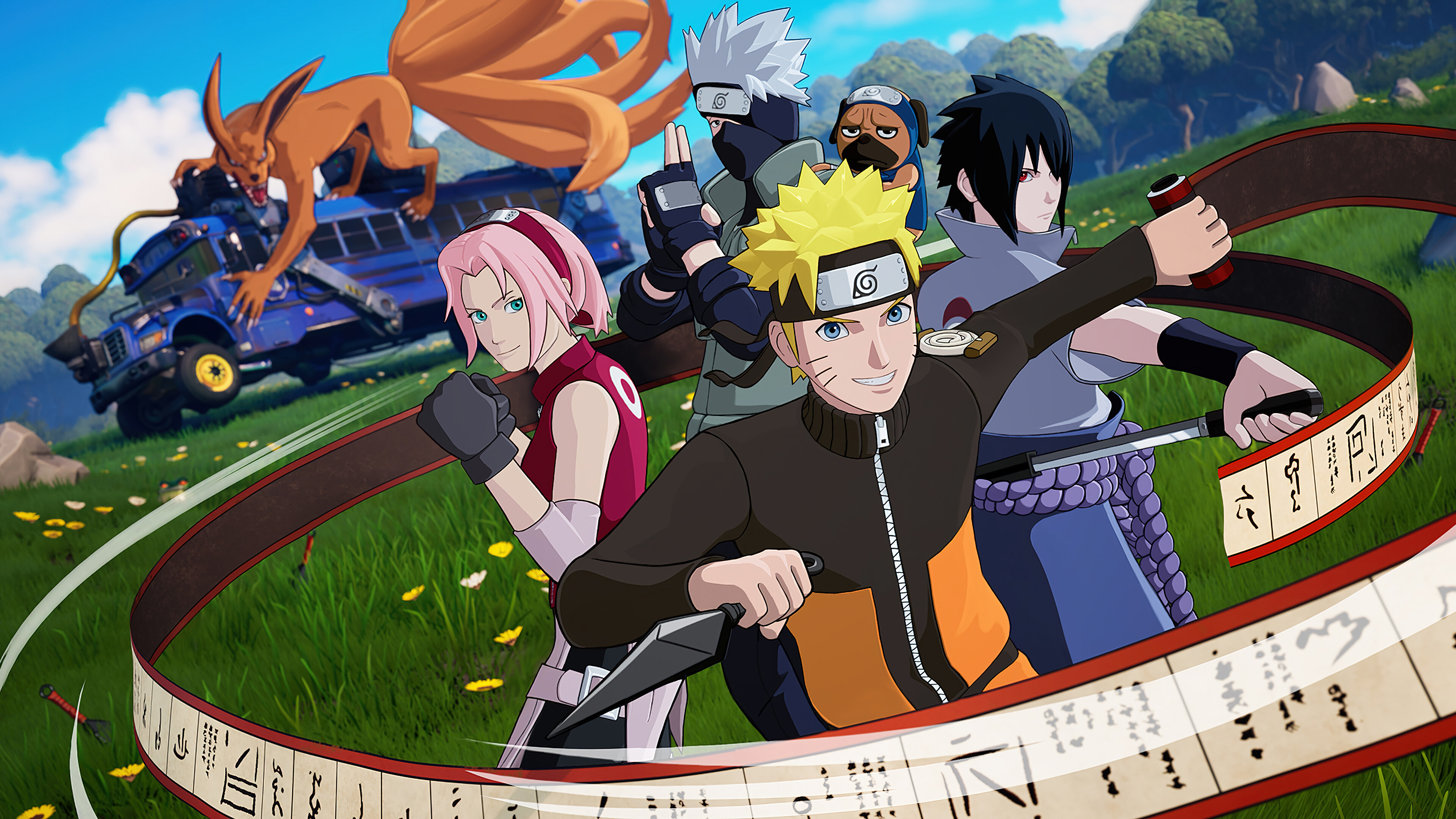 Naruto: Sasuke, Sakura Kakashi, Kurama, Anime characters. 3840x2160 4K Background.