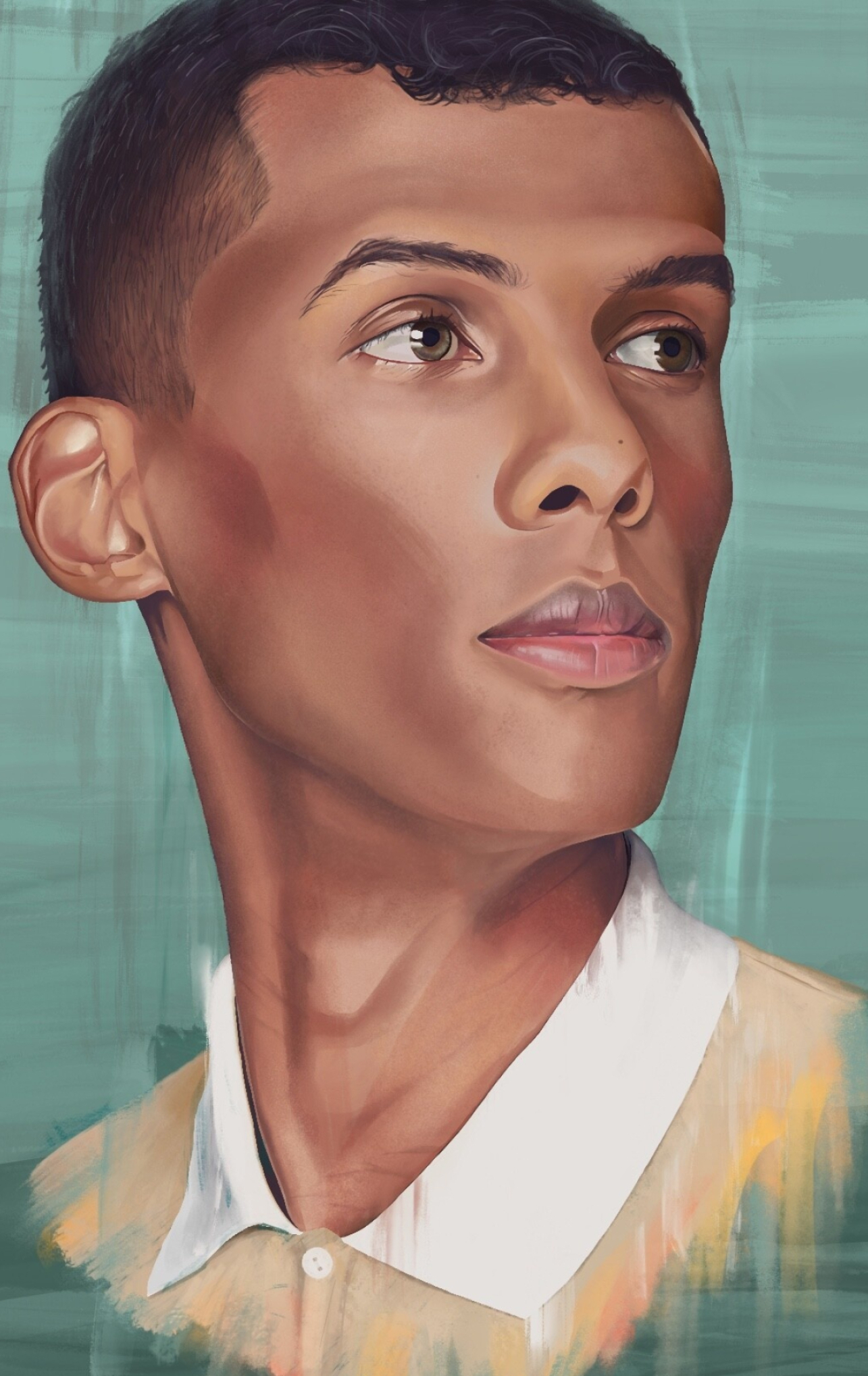 Stromae digital portrait, ArtStation artwork, 1290x2040 HD Phone