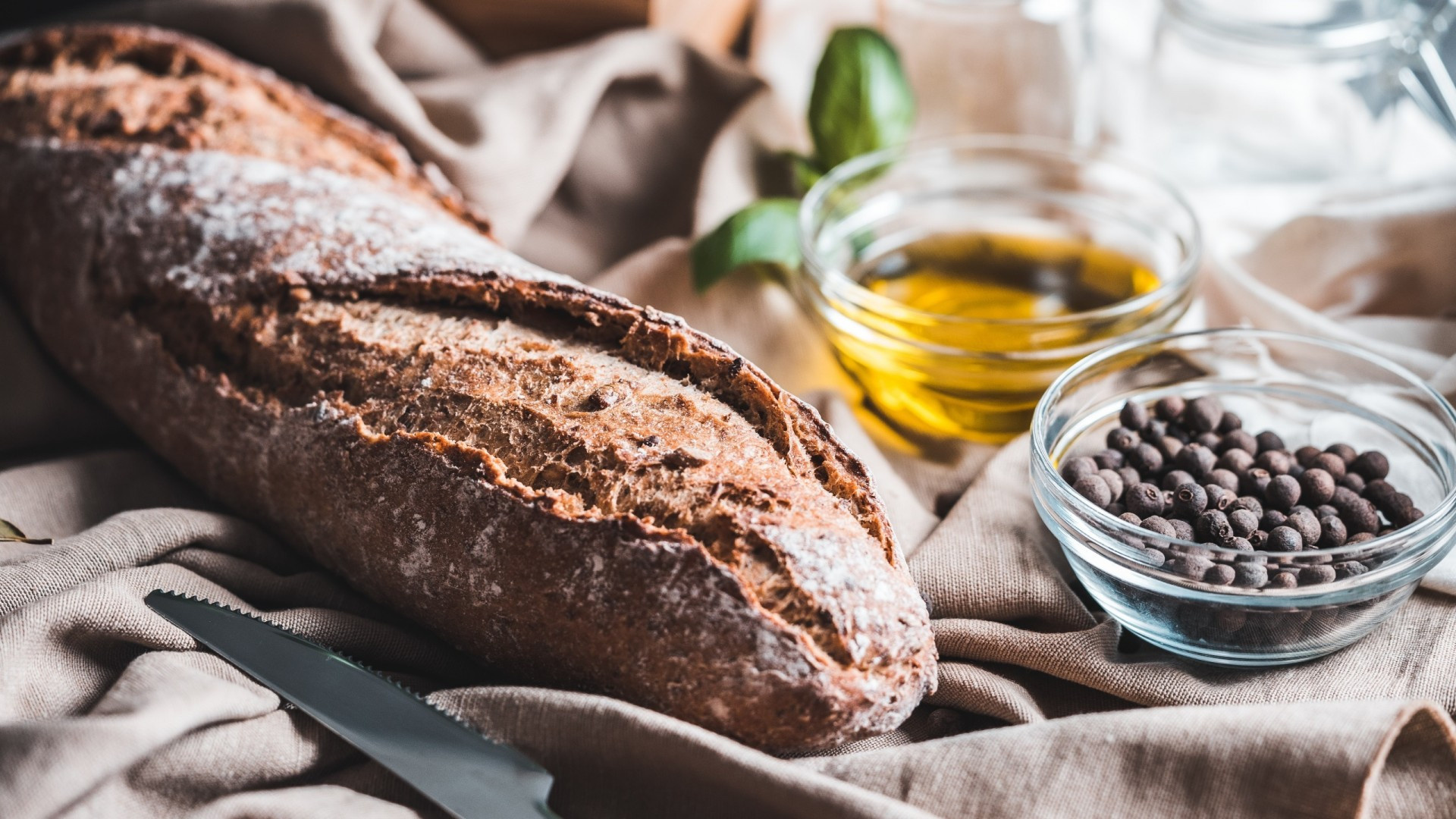 Bread and oil, Artistic food imagery, Widescreen wallpapers, Tasteful combination, 1920x1080 Full HD Desktop