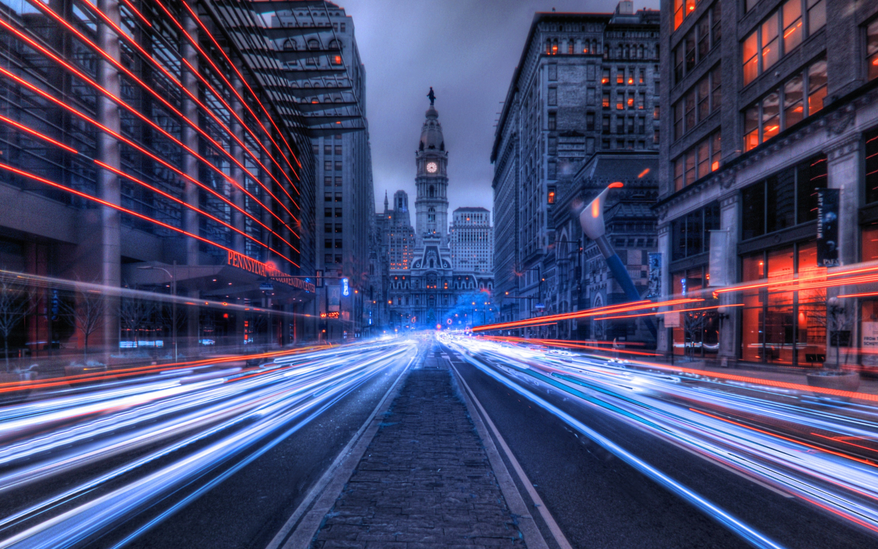 Philadelphia city hall, Winter evening, Landmark Pennsylvania, High-quality pictures, 2880x1800 HD Desktop