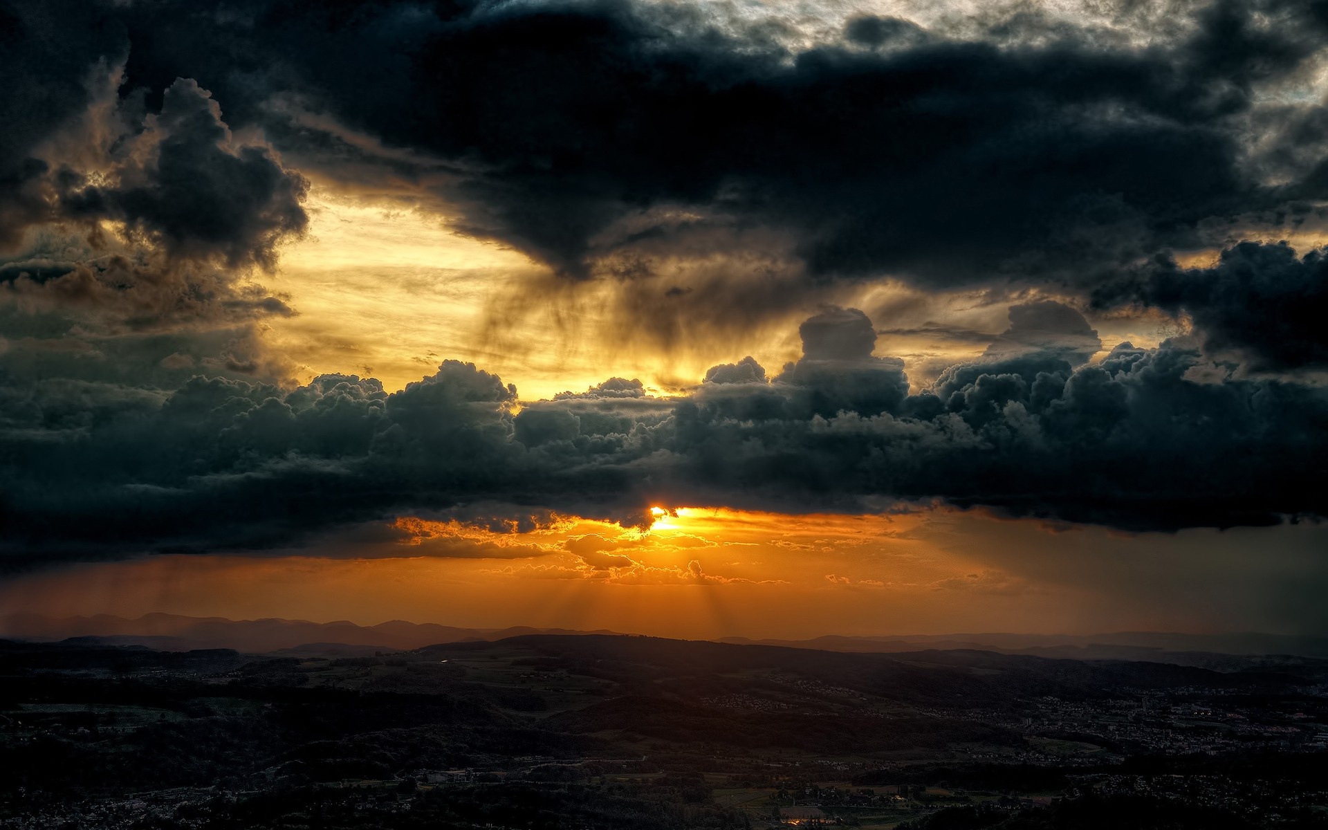 Gray Cloudy Sky: Dawn, Daybreak, Dark clouds blocking sunlight, Cumulonimbus. 1920x1200 HD Wallpaper.