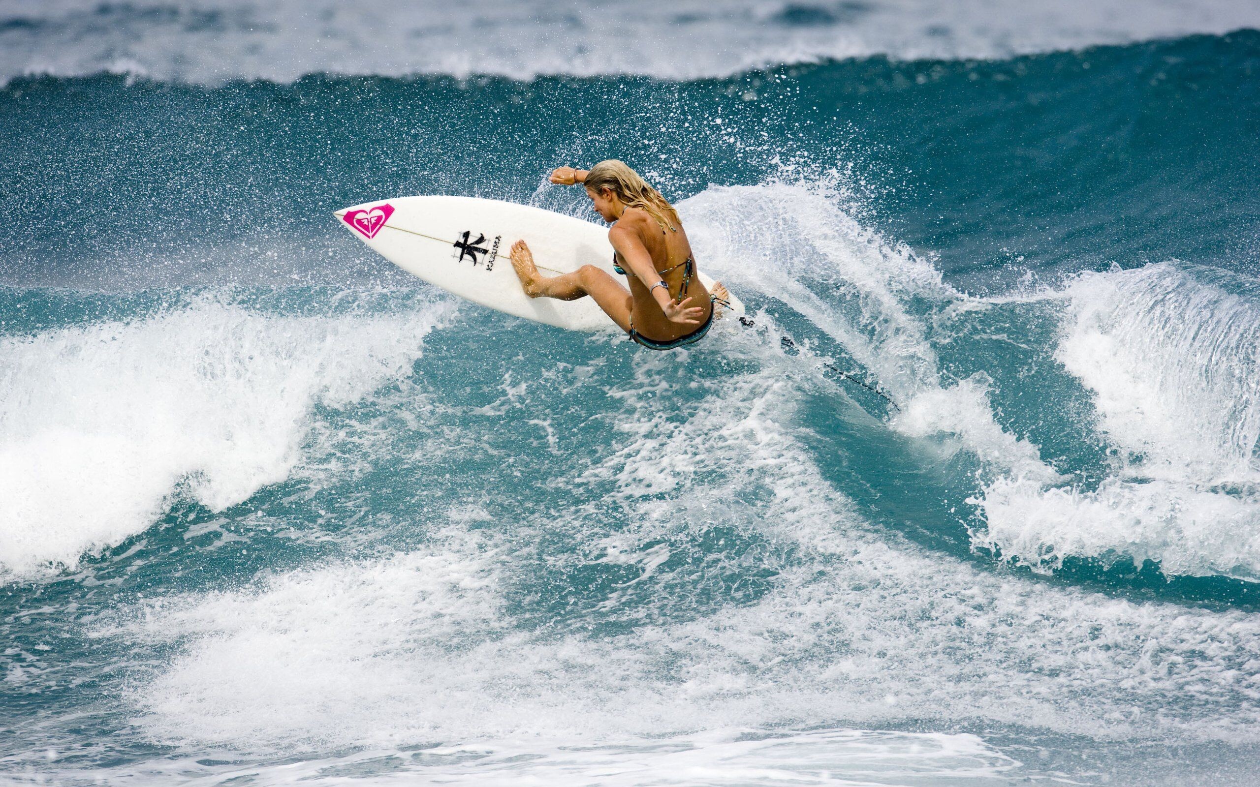 Girl Surfing: Kazuma surfboard in action, A leading Hawaiian longboard manufacturer, Wave riding. 2560x1600 HD Wallpaper.