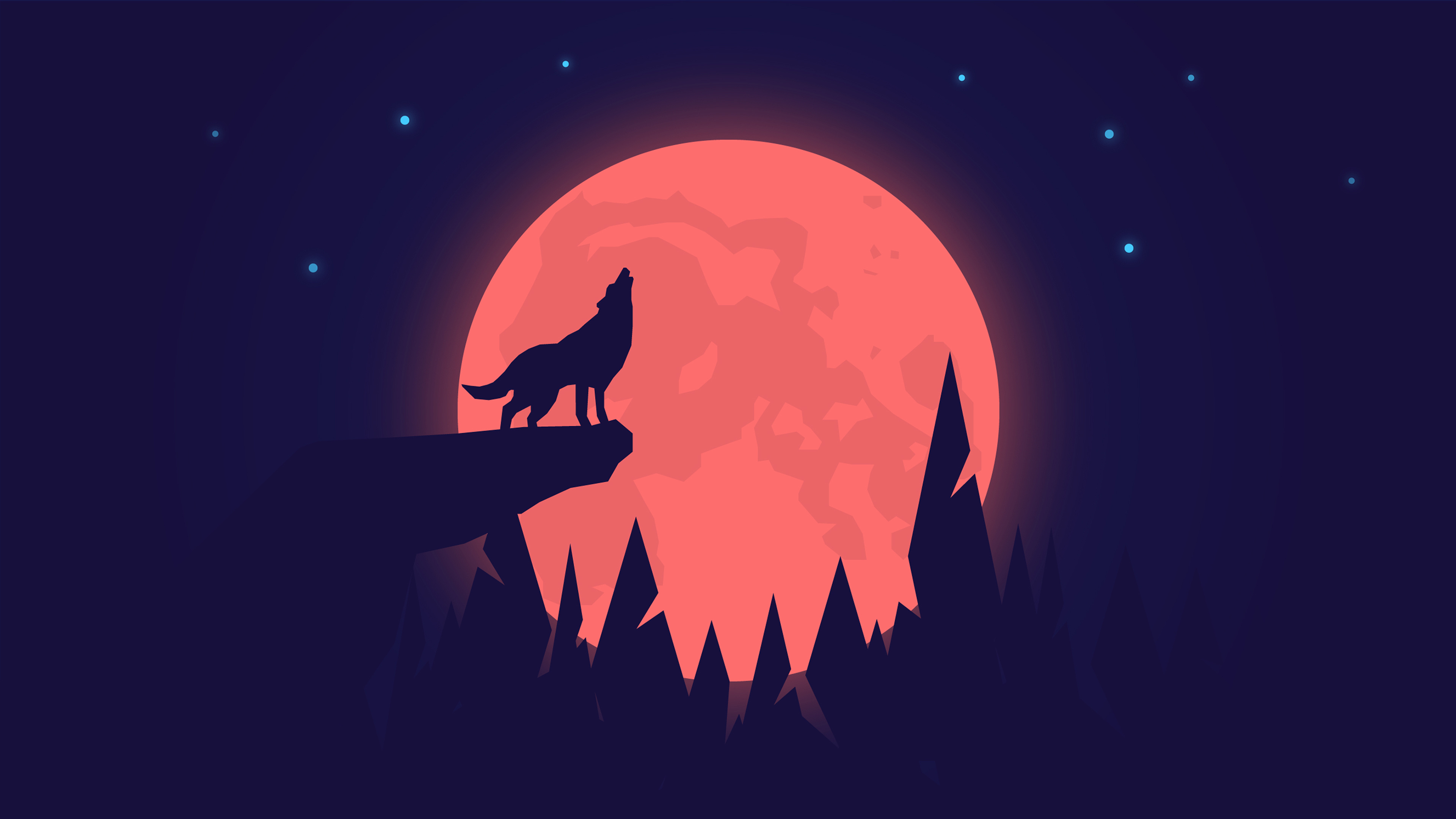 Wolf howling at moon, Mysterious silhouette, Nocturnal wildlife, Nighttime serenade, 3840x2160 4K Desktop