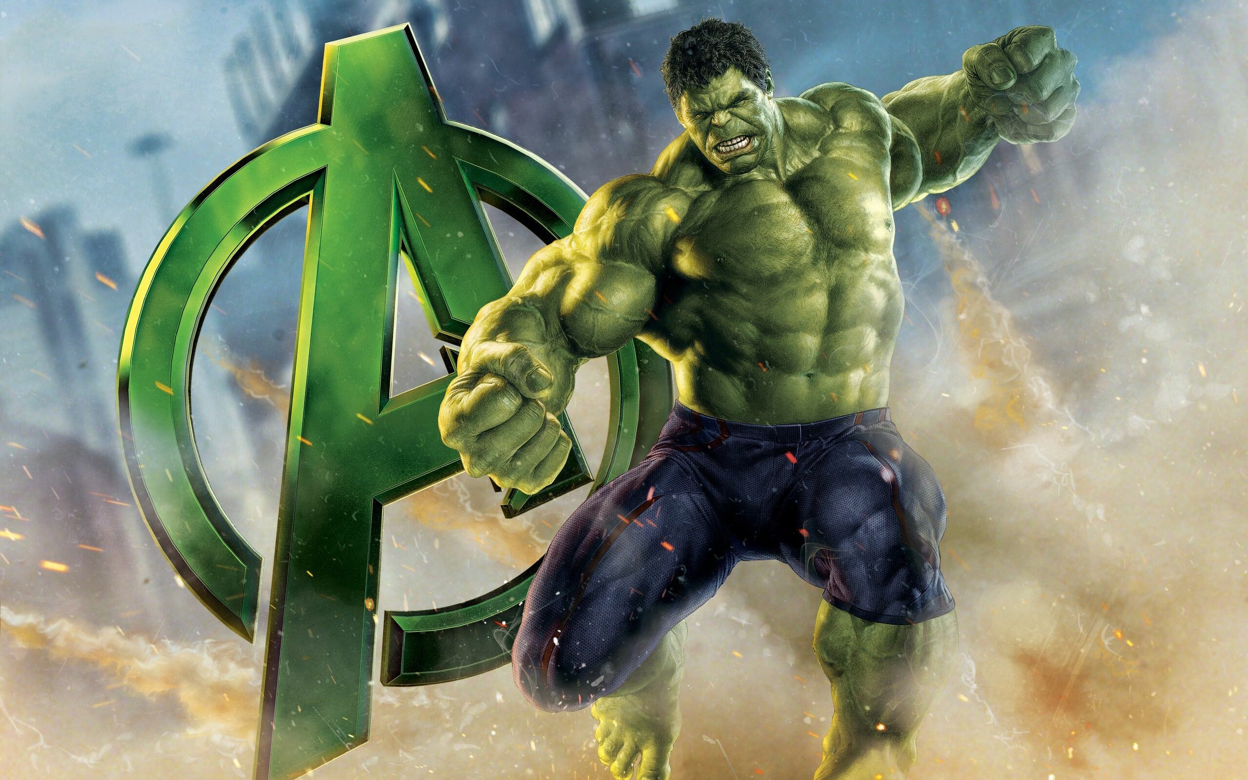 Hulk: An Avenger and genius scientist who, because of exposure to gamma radiation, transforms into a monster when enraged or agitated. 2560x1600 HD Background.