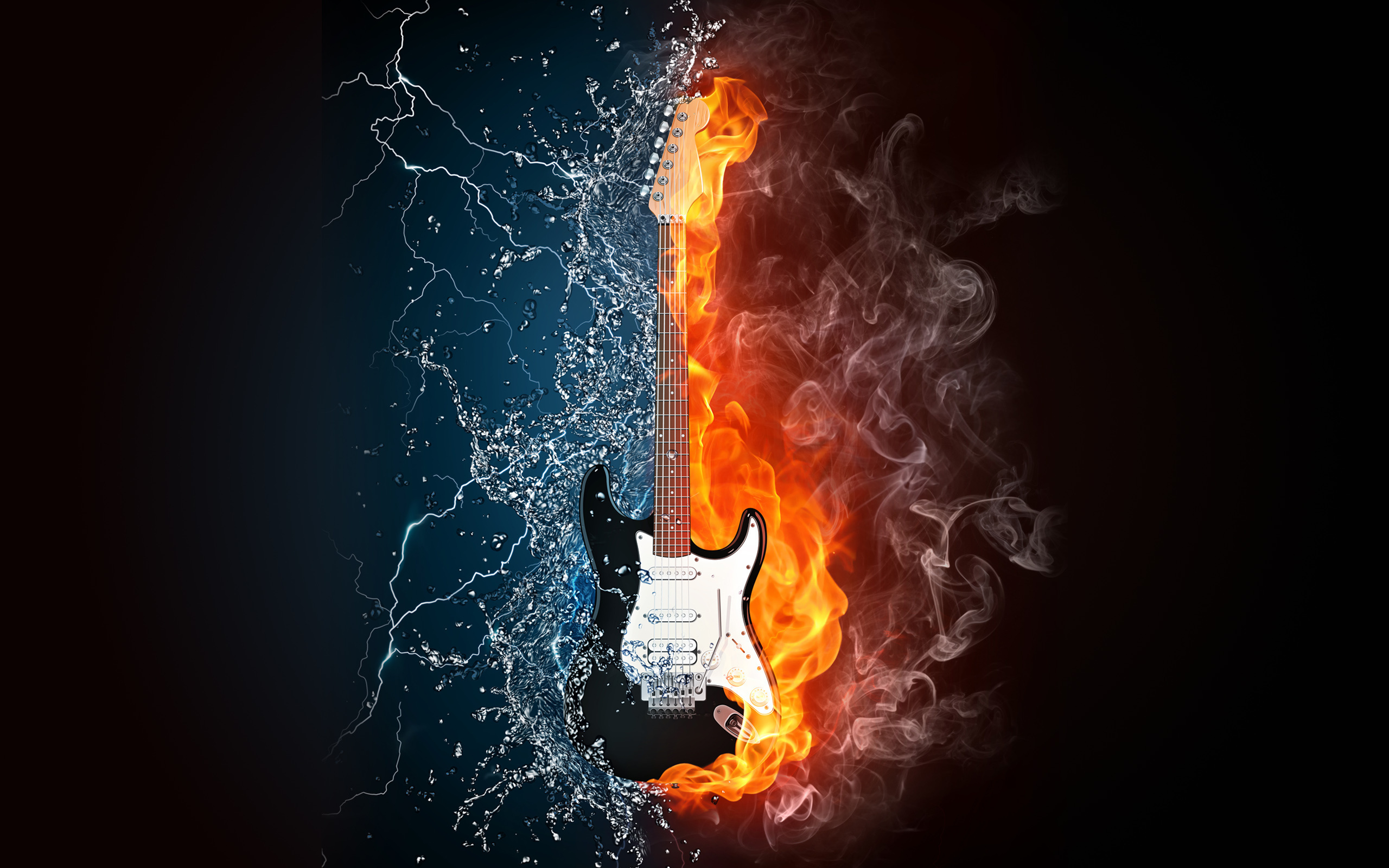 Red and blue fire, Mesmerizing fusion, Dynamic energy, Fiery guitar wallpaper, Captivating colors, 2560x1600 HD Desktop