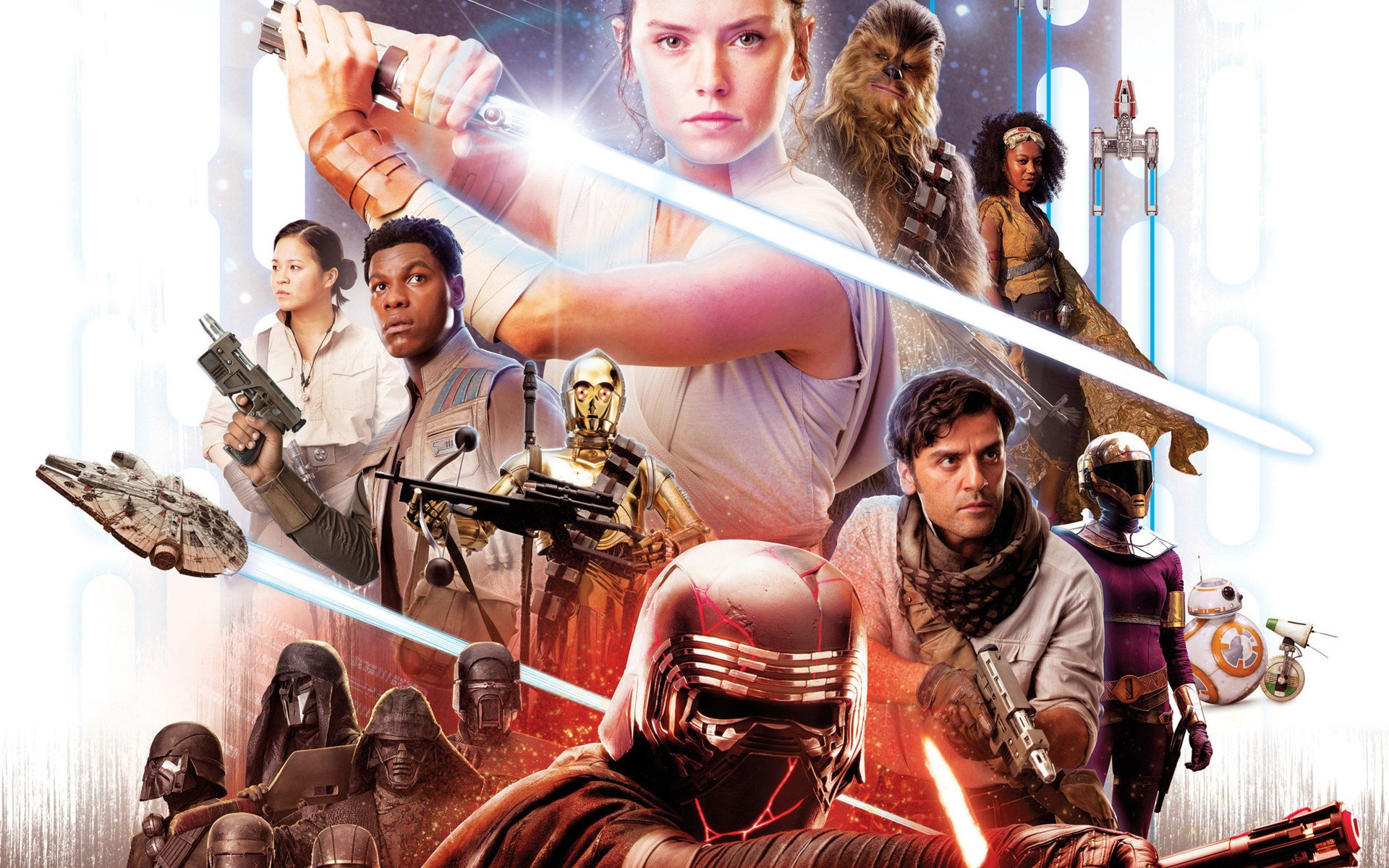 Star Wars: The Rise Of Skywalker: The ensemble cast includes Adam Driver, Daisy Ridley, John Boyega, Oscar Isaac, Anthony Daniels. 1920x1200 HD Background.