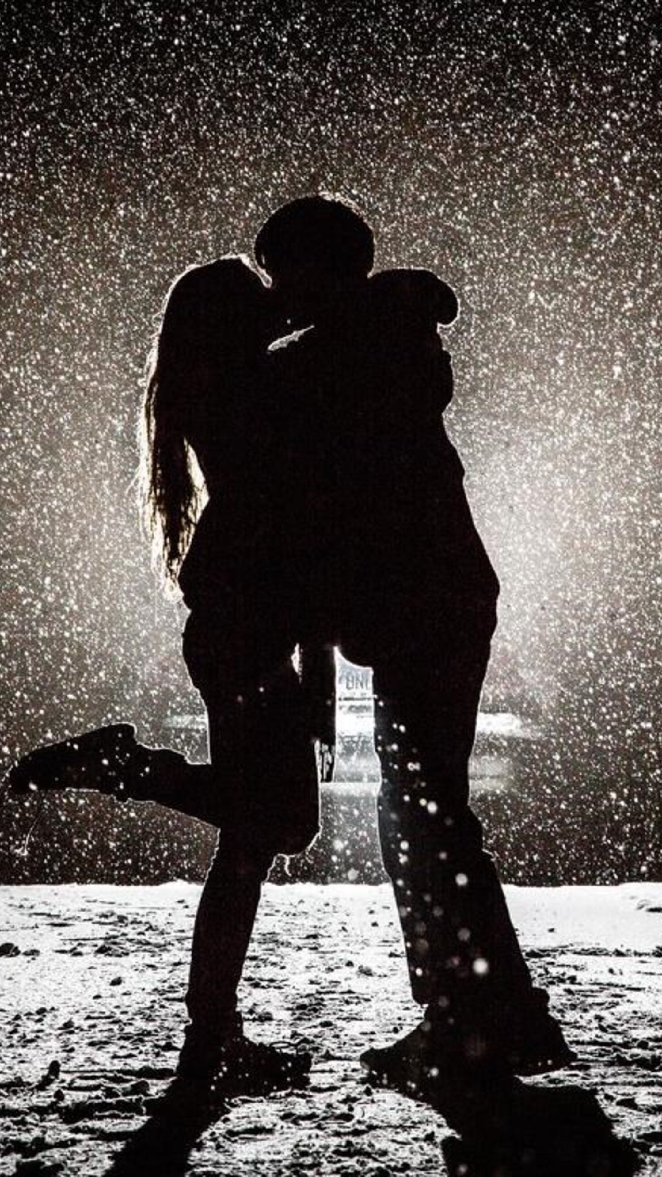 Kissing in snow, Night, Sony Xperia X, HD wallpapers, 2160x3840 4K Phone