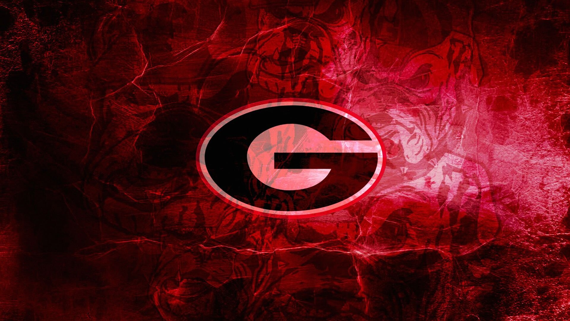Georgia Bulldogs: College football, Red pattern, The team that have appeared in 59 bowl games, UGA. 1920x1080 Full HD Background.