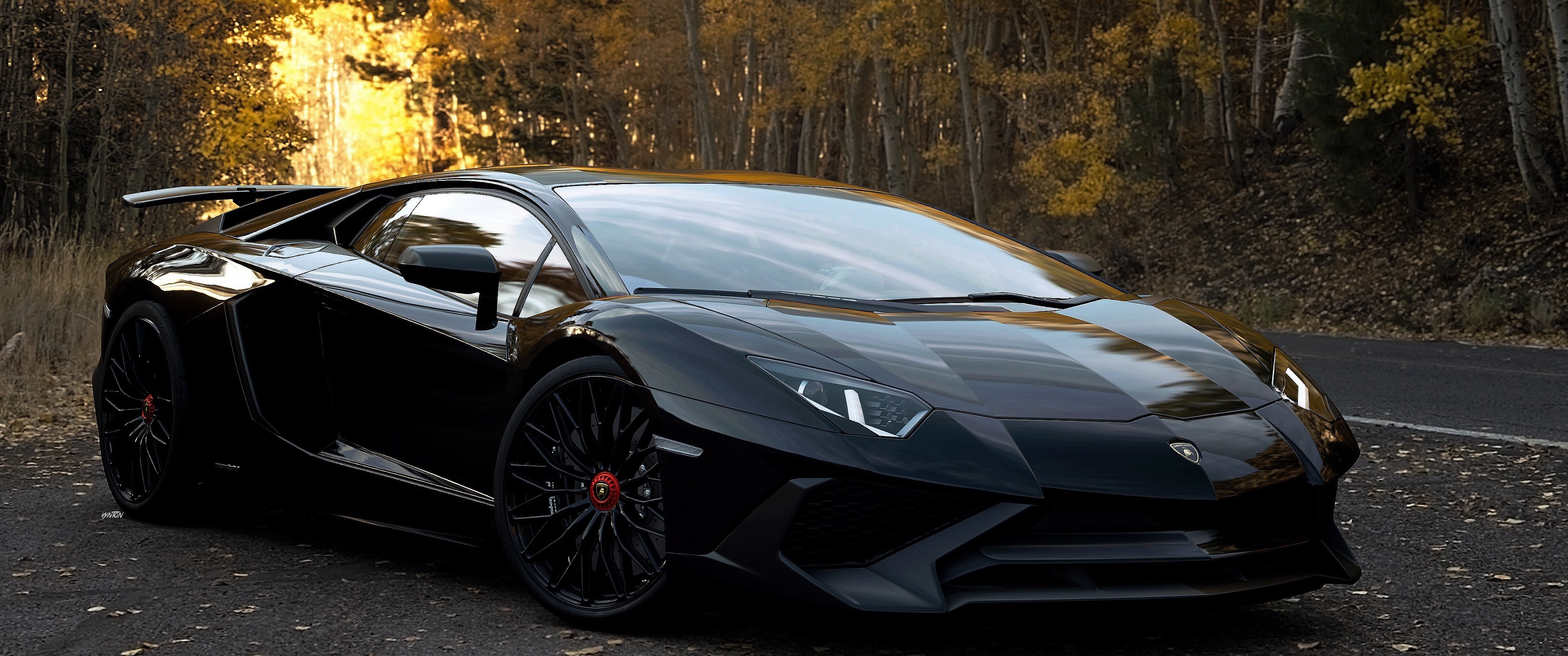 Lamborghini Aventador SV wallpaper, 4K resolution, Black car, Darth Vader inspiration, 3440x1440 Dual Screen Desktop
