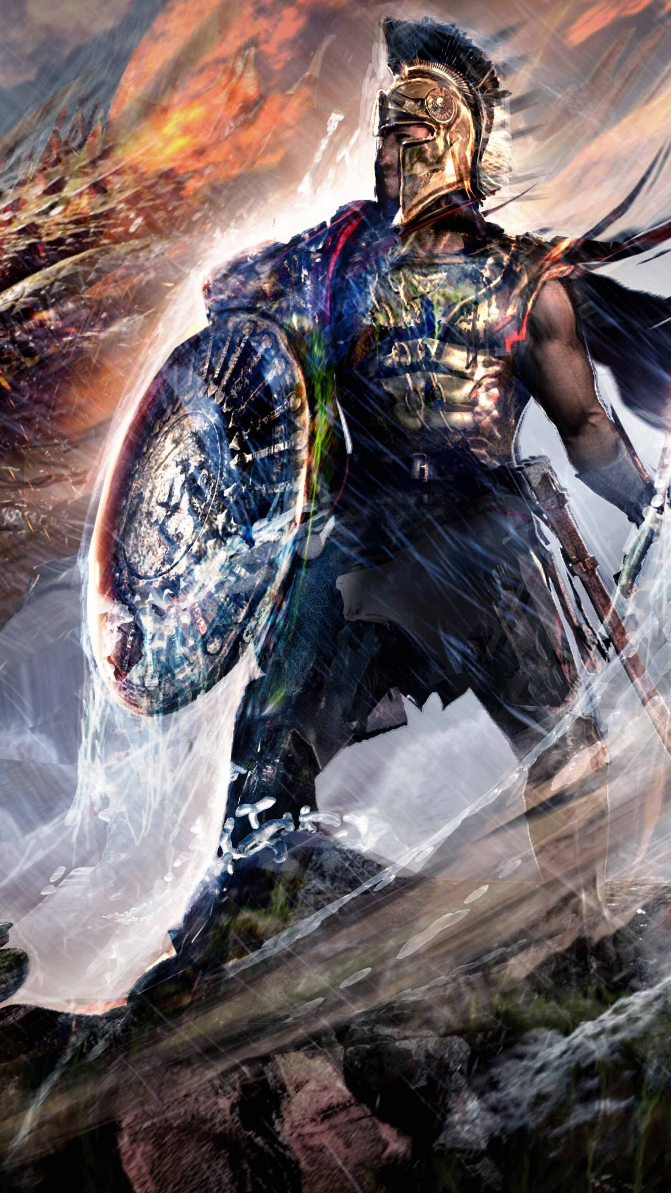 Sparta: Epic fan art of a brave Spartan warrior, Illustration, Spartan Armour, Mythology. 2160x3840 4K Background.