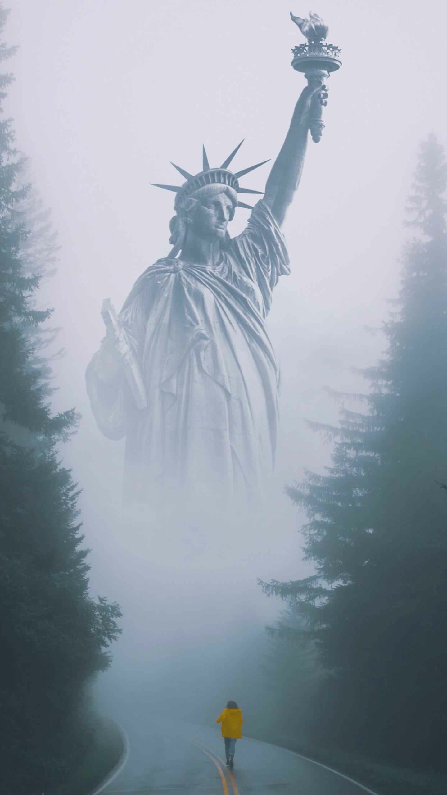 Statue of Liberty: The statue, A figure of Libertas, a robed Roman liberty goddess. 1440x2560 HD Wallpaper.