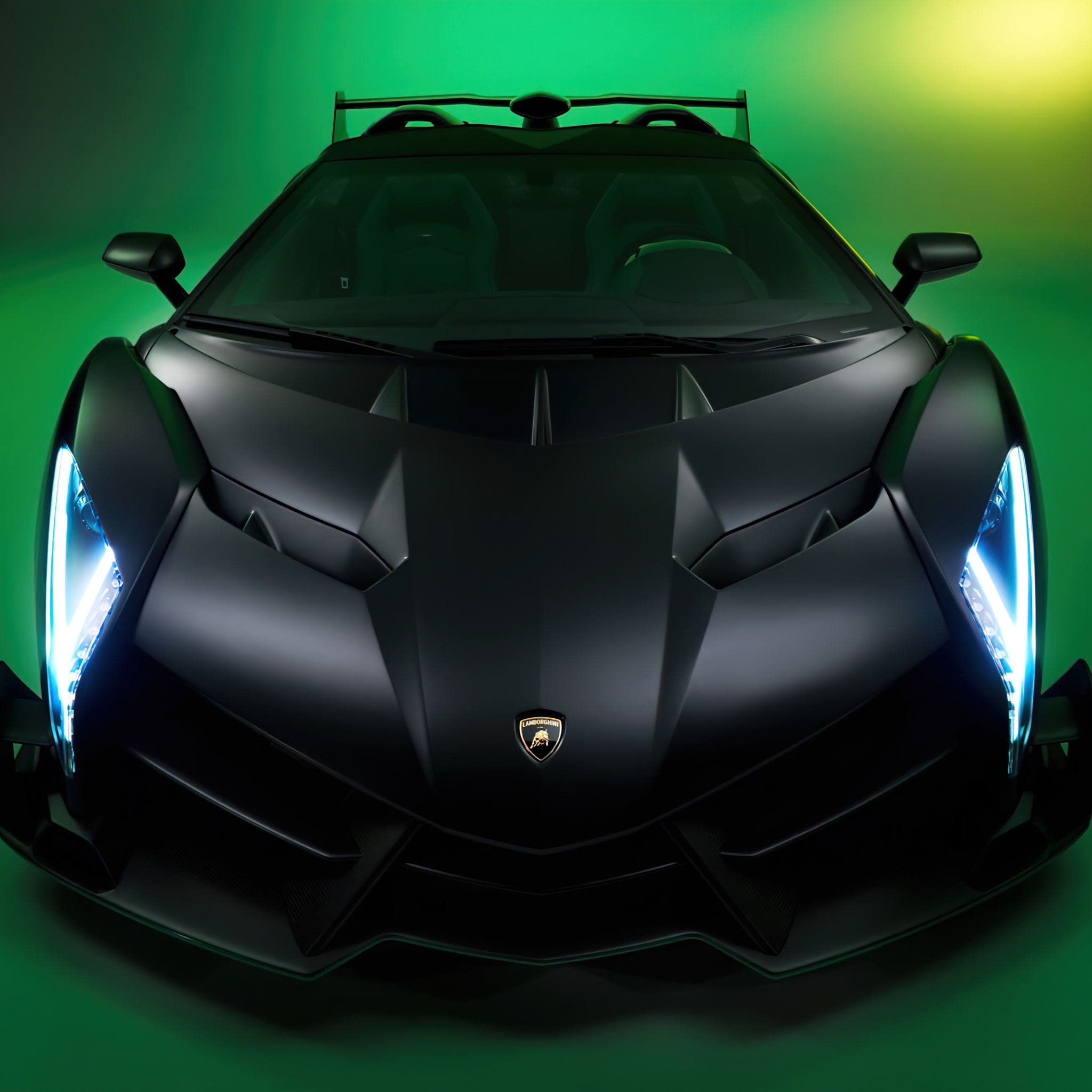 Lamborghini Veneno, Black version, 5K resolution, iPad Air wallpapers, 2050x2050 HD Phone