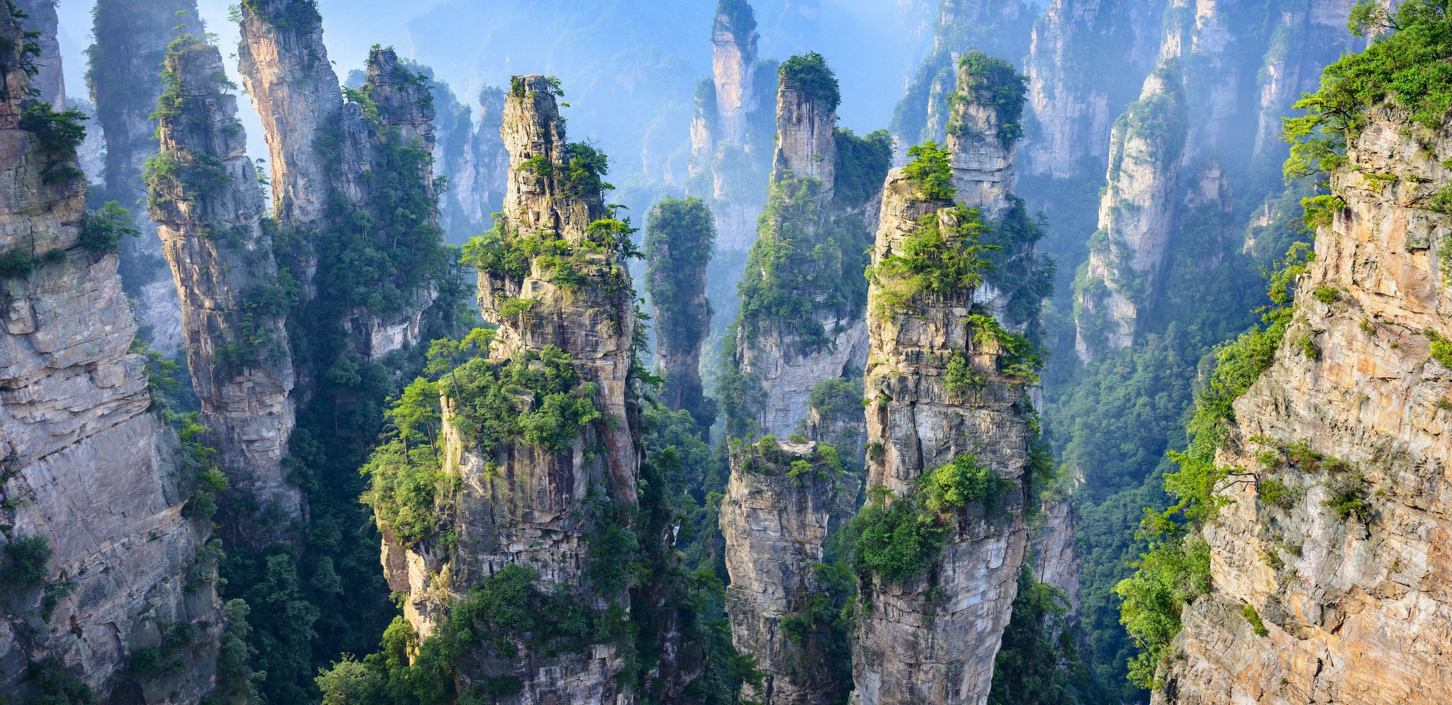 Zhangjiajie National Forest Park, China mountains, 4K China wallpapers, Mountain backgrounds, 2880x1400 Dual Screen Desktop