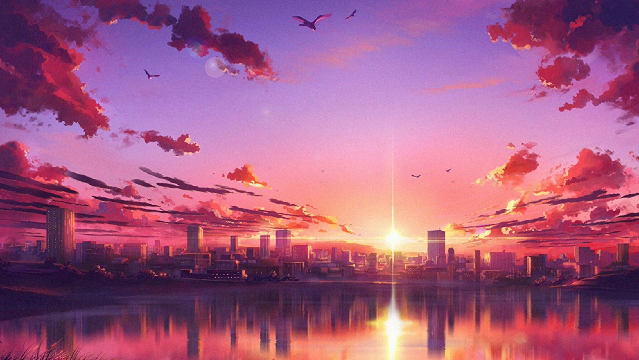 Sunset: Close of day, Twilight, Cityscape, Waterfront. 2200x1240 HD Wallpaper.