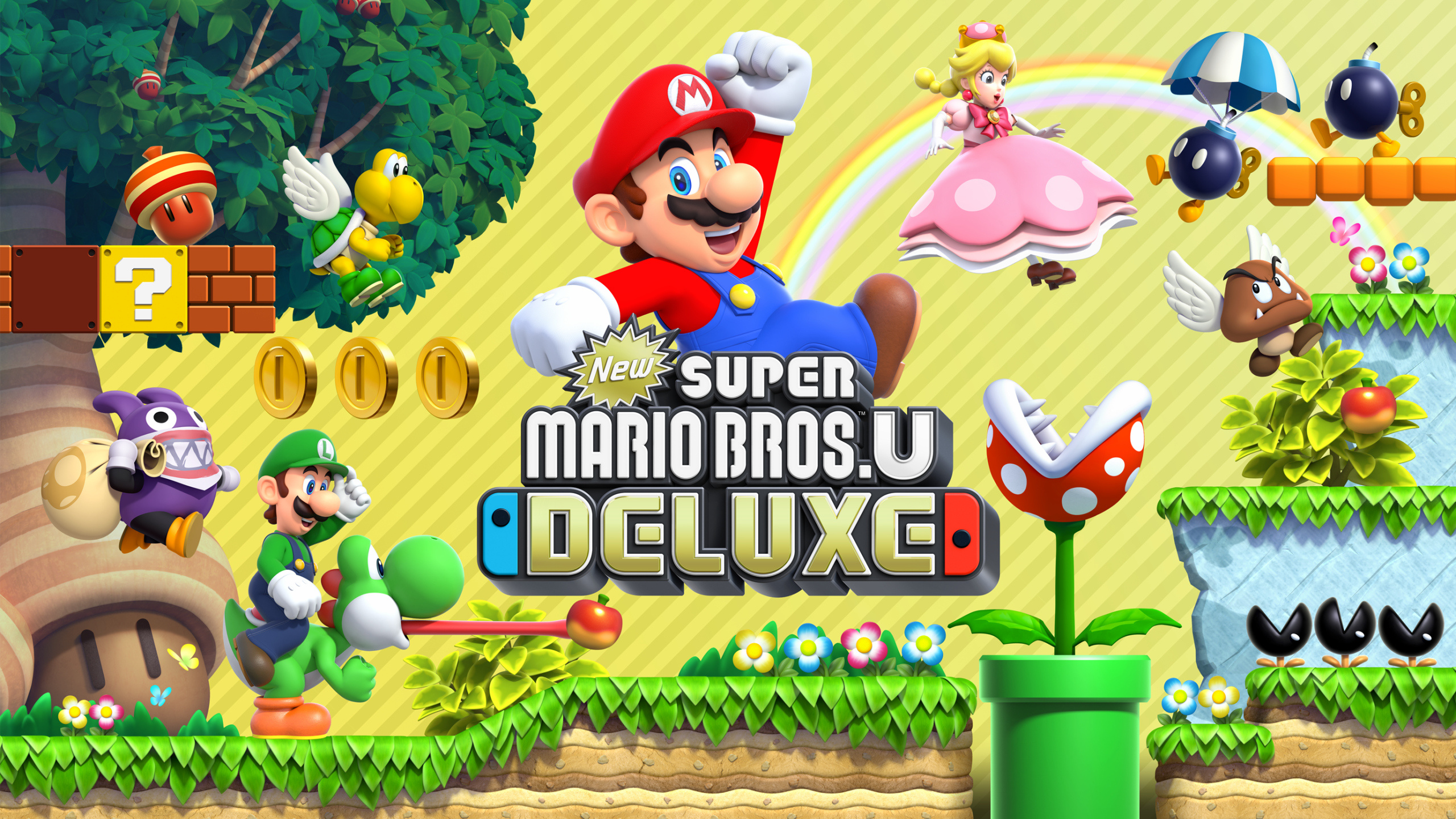 Super Mario Bros U Deluxe, Desktop gaming wallpaper, HD Mario adventure, Join the Mushroom Kingdom, 2560x1440 HD Desktop