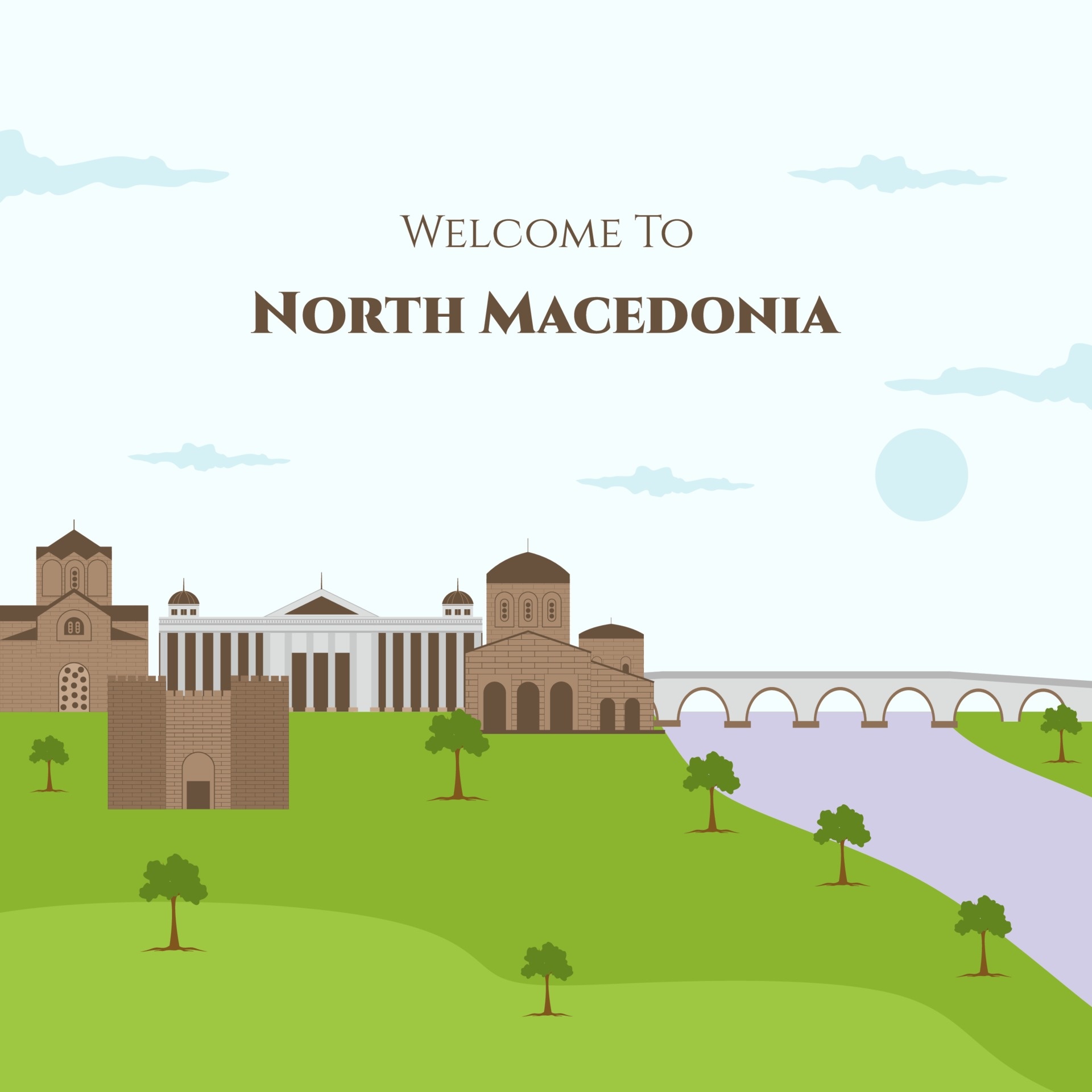 Welcome to North Macedonia, Famous landmarks, Illustration, 1920x1920 HD Phone
