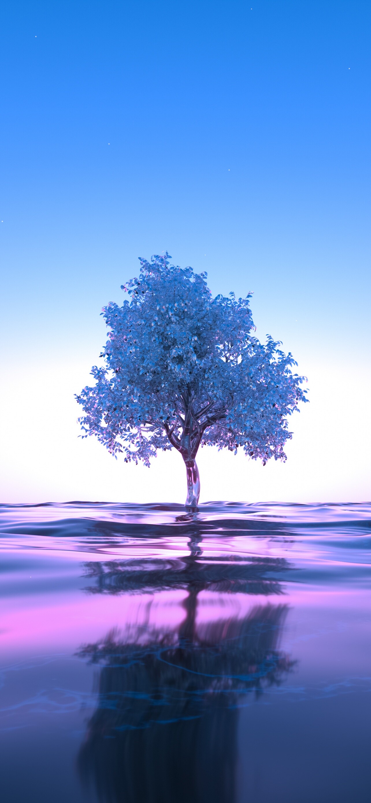 Baum (Natur), Neoner Baum vor klarem Himmel, Reflektierende Ruhe, Rosa Harmonie, 1290x2780 HD Handy
