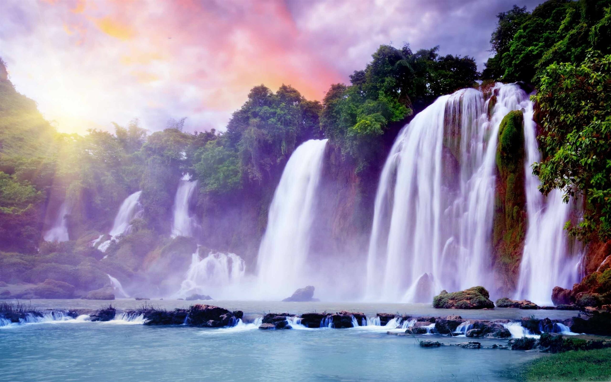 Waterfall: Ban Gioc–Detian Falls, Vietnam, Natural environment. 2560x1600 HD Wallpaper.