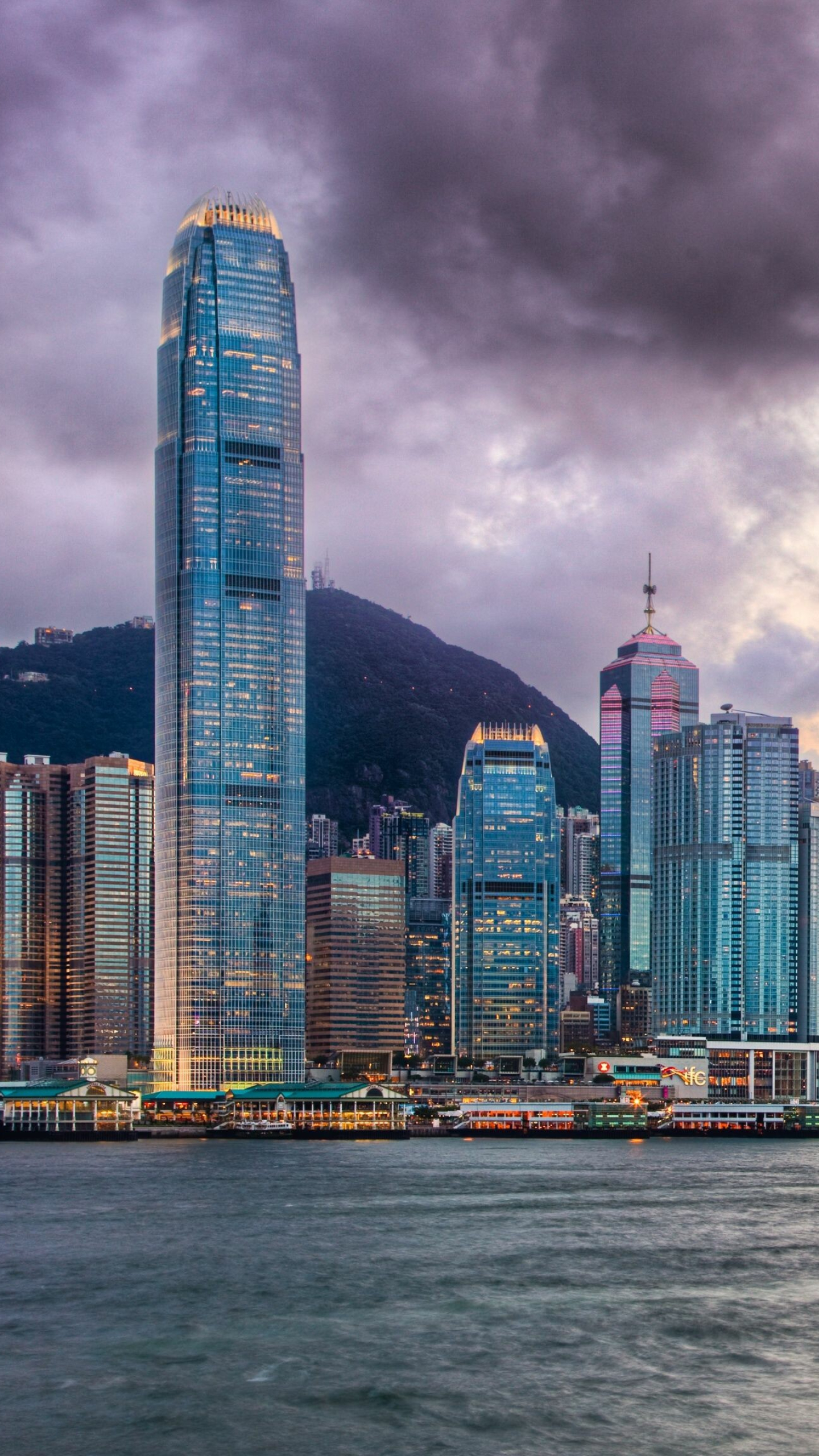 Hong Kong: International Finance Centre, Landmark. 1440x2560 HD Background.