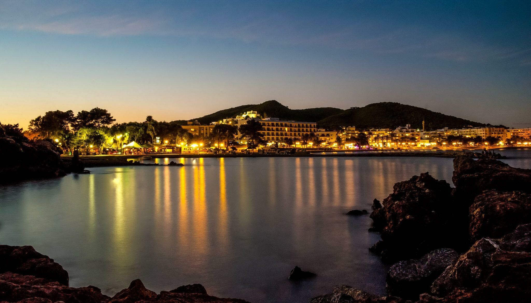 Ibiza island paradise, Enchanting beaches, Crystal-clear waters, Tropical escape, 2050x1180 HD Desktop