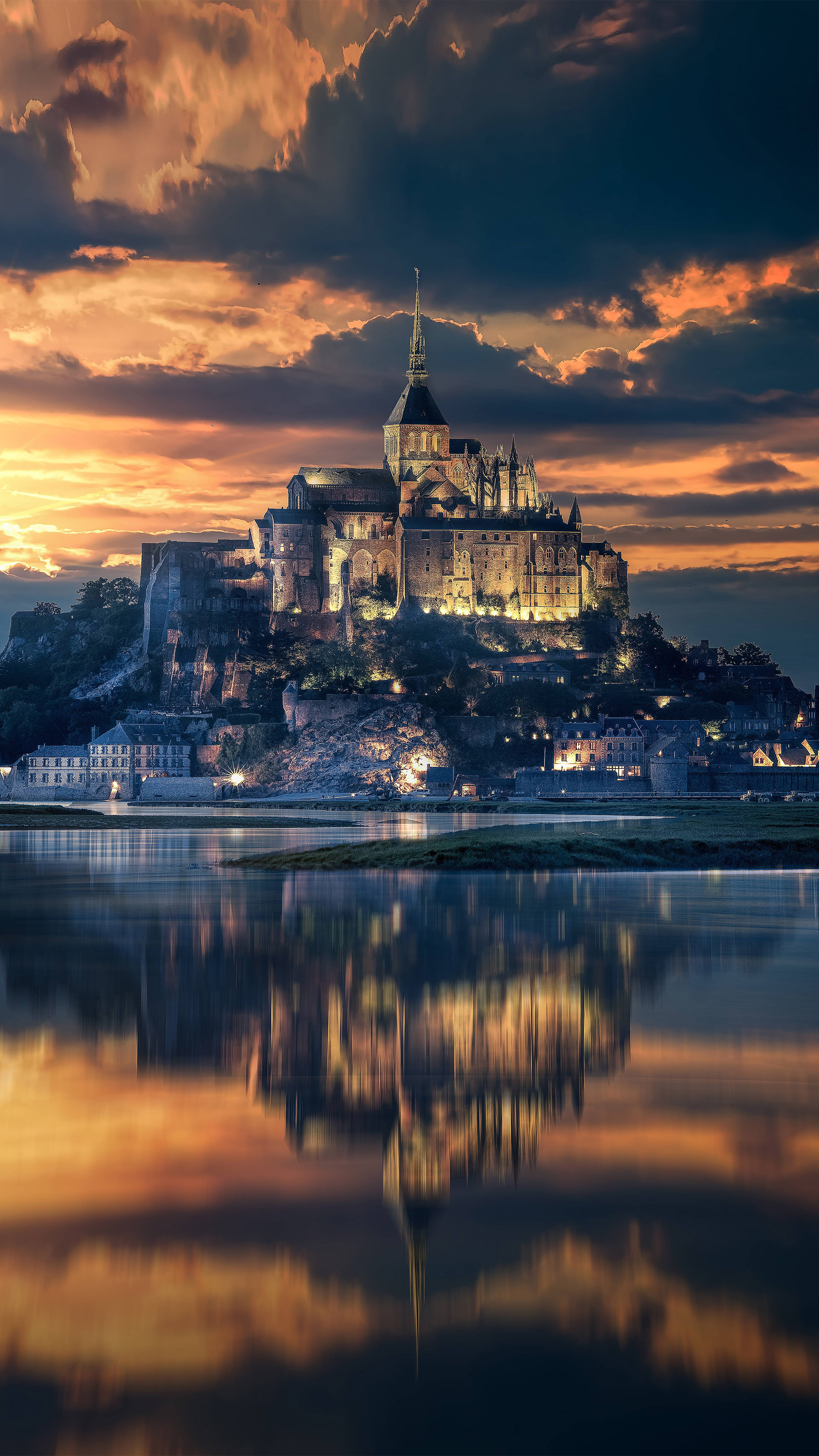 Mont Saint Michel, Travels, Sunset, Mobile, 2160x3840 4K Handy