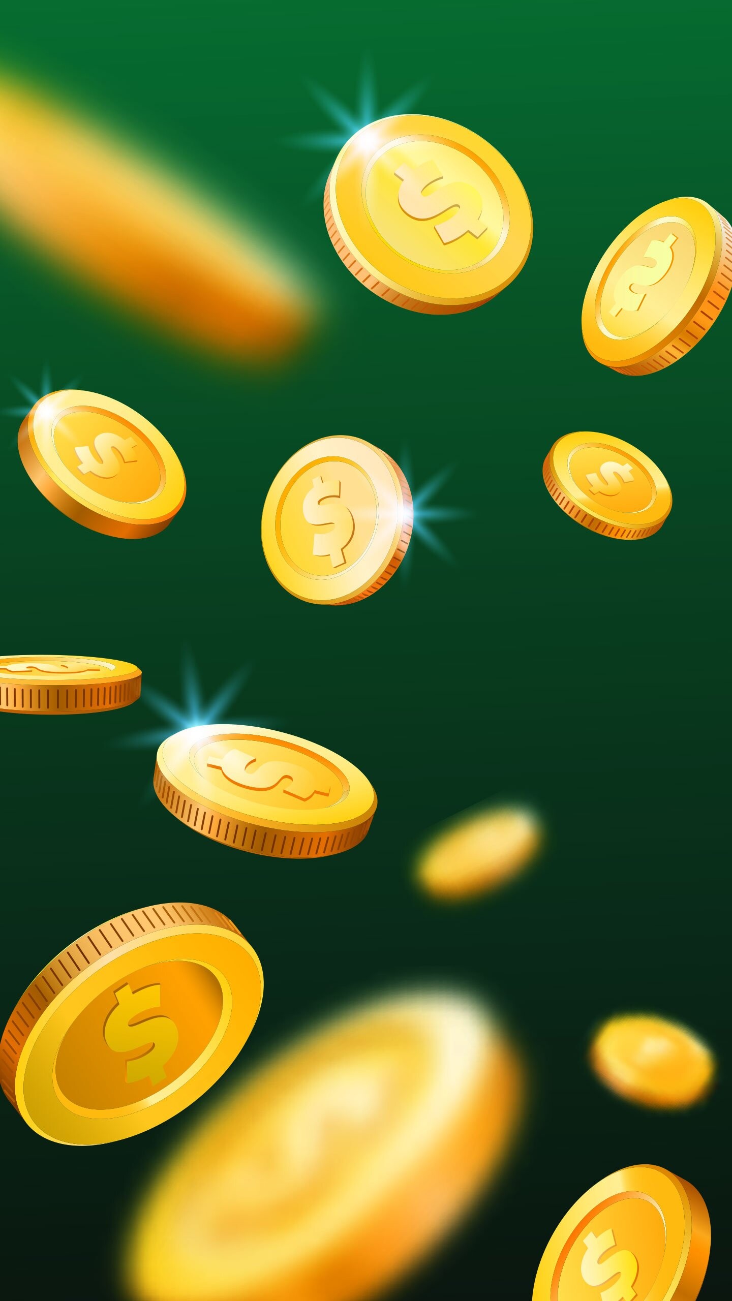 Gold Coins: Falling metallic coins, A small round piece of metal used as a medium of exchange. 1440x2560 HD Background.