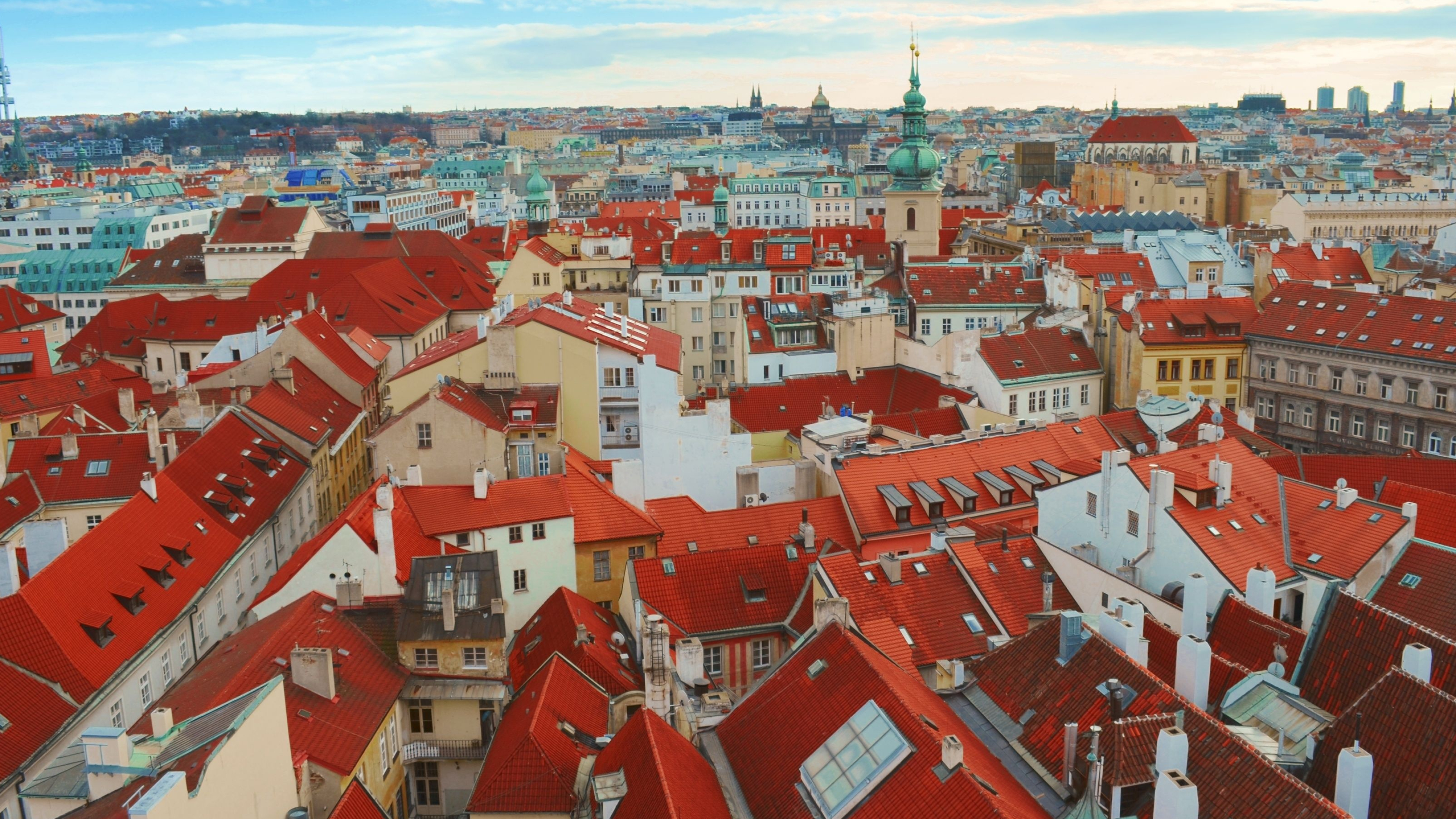 Prague: The city played major roles in the Bohemian and the Protestant Reformations. 3560x2000 HD Background.