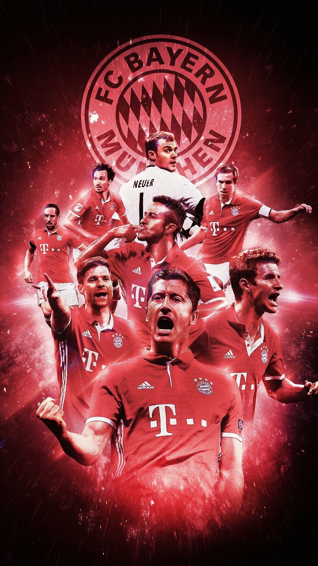 Bayern Munchen FC: Traditional local rivalries with 1860 Munich and 1. FC Nürnberg, as well as with Borussia Dortmund since the mid-1990s. 1080x1920 Full HD Background.